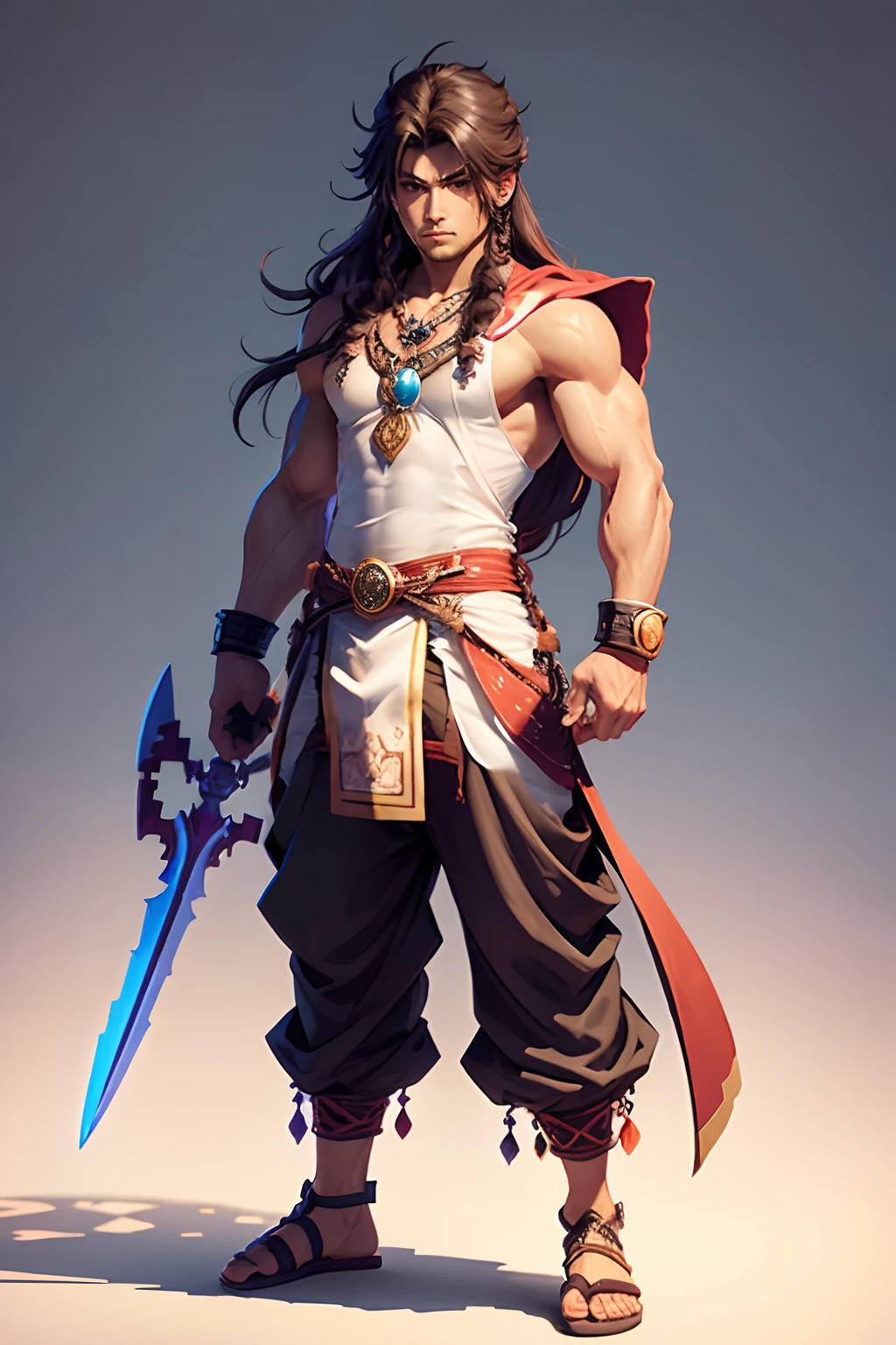 a close up of a pixel art of a person holding a sword, visual novel sprite, jrpg character, art of megaman zero 3 style pixel, delicate indian tribal prince, beautiful necklace with big pendant in centre, rpg character, made in rpg maker, sekiro:shadows die twice style 2 d fanart, brown covering over one side of upper body, shoulder length hair, long pant, indian chappal, pixel style, game pixel style, pixel art, gamign 2d pixel