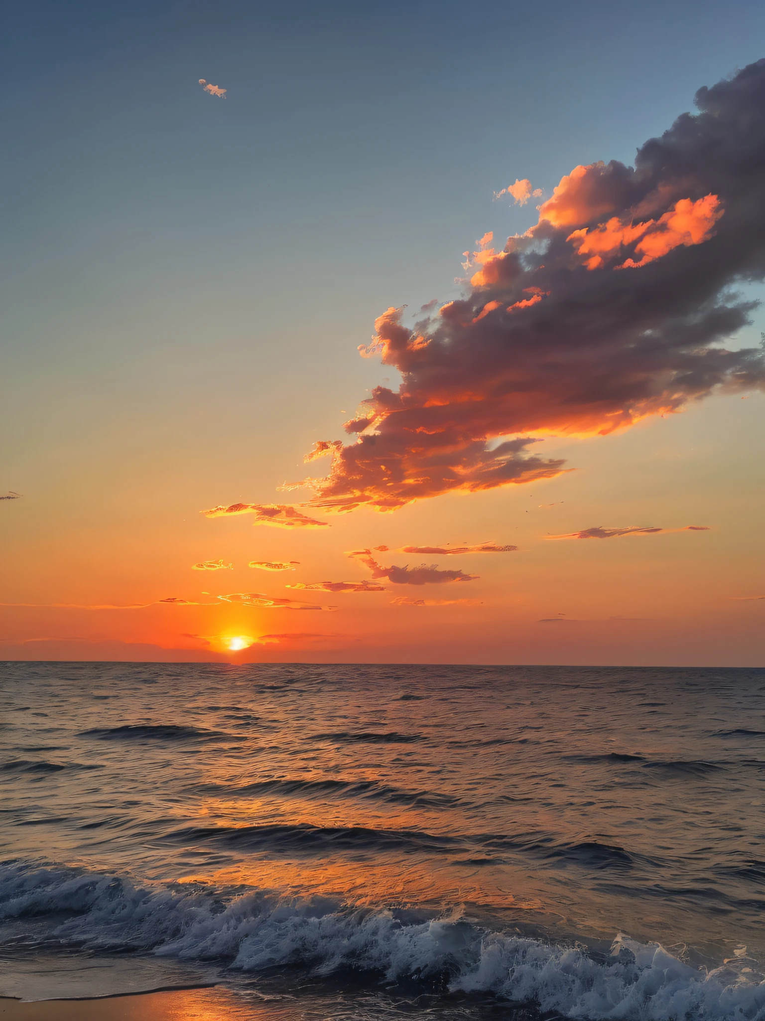 \(Best quality,4K,8K,A high resolution,Masterpiece:1.2),Ultra-detailed,(Realistic,Photorealistic,photo-realistic:1.37),Sunset over the sea,Clear blue waters，Burning clouds， film stock photograph, intense colors, Hyper-realistic, lifelike textures, hasselblatt，Carl Zeiss， Dramatic lighting, cine still 800\)