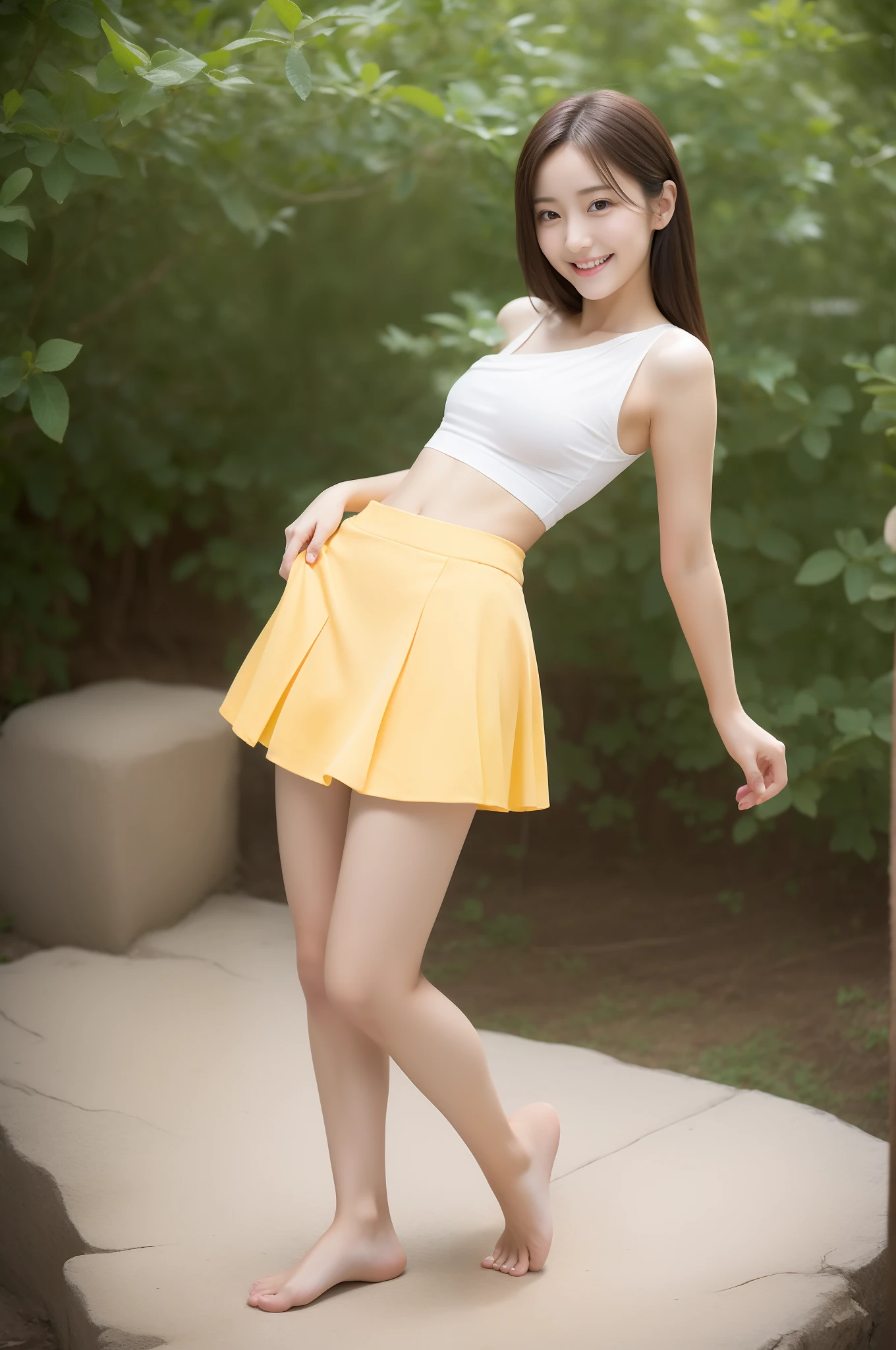 there is a woman in a short skirt posing for a picture, goddess of Japan, wearing honey - themed miniskirt, very sexy costume, gorgeous chinese model, sakimichan hdri, tall thin beautiful goddess, faye valentine, Hot with shining sun, Sexy Outfit, Realistic Young Gravure Idol, Beautiful Asian Girl, Seductive Anime Girl, Photorealistic perfect body