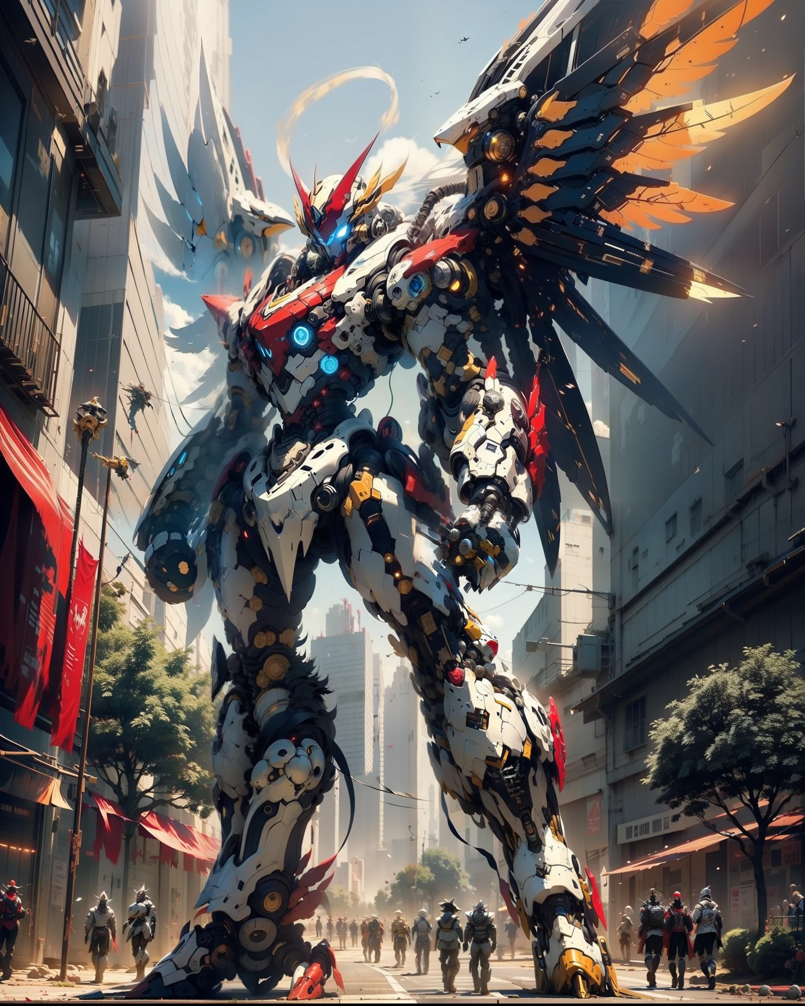Giant mecha god robot，Double mechanical wings，Skysky，Technologie，A detailed，longspear
