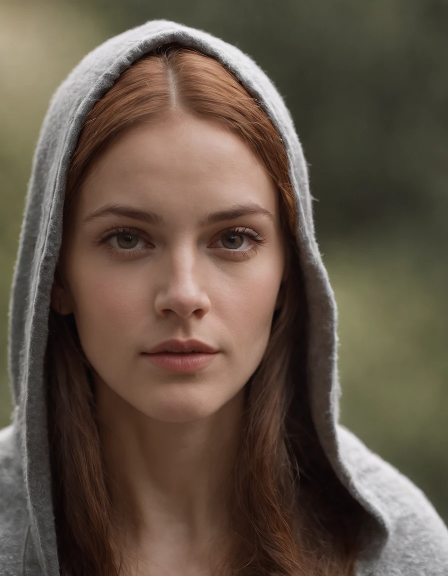 Portrait of hooded dancer, cinematic, clear facial expression, 35 mm, 1970,(medium close-up)