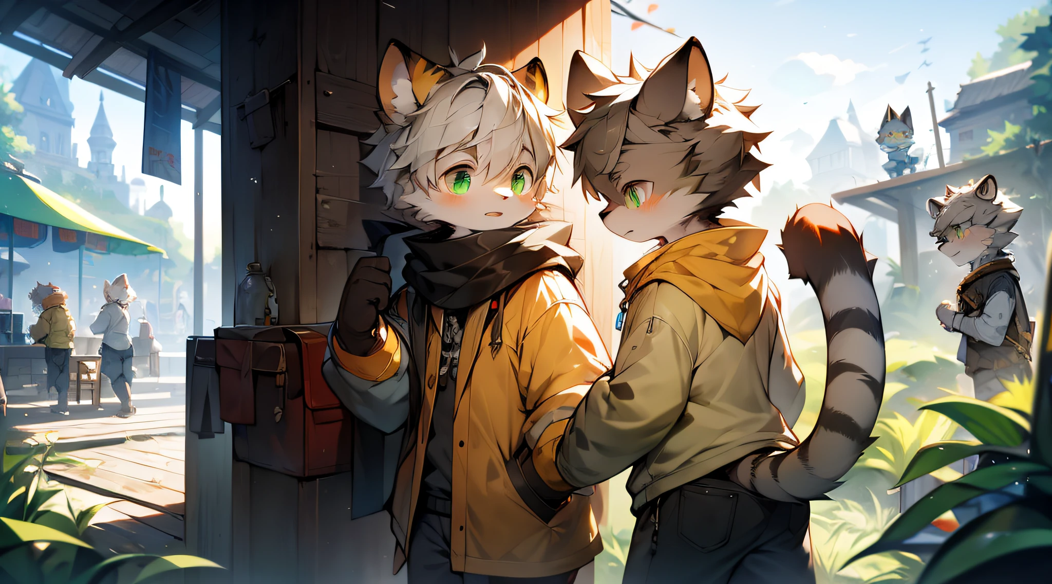 (catss,Gray hair and green pupils,Yellow and white coat color,adolable,vivaciousness,Libido boy,underage,Wear a sweatshirt with a pink pattern,lively and lovely,shorter pants, Wind element,shaggy),Digital artwork with cinematic lighting.A boy,Monosomy anthropology,Furry,feral,(Digital media \(artwork of a\):1.2),(hi,It's nothing,absurd res:1.2),Perfect anatomy,Anatomically correct,Detailed,Detailed face,Detailed eyes,(Realistic fur,Detailed fur:1.25),Detailed background,amazing background. Break (author:Puinki \(artist\):1.2),(author:Unreal Land,author:Sumi Kuroi,author:Milk Tiger 1145,author:Morkey,author:Emolga 1,Through oocysts:1.2),(author:Xia Huaiting:0.8),(by Pino Daeni:0.8),(author:Sios Shiru:0.8),(by Chunie:0.8).
