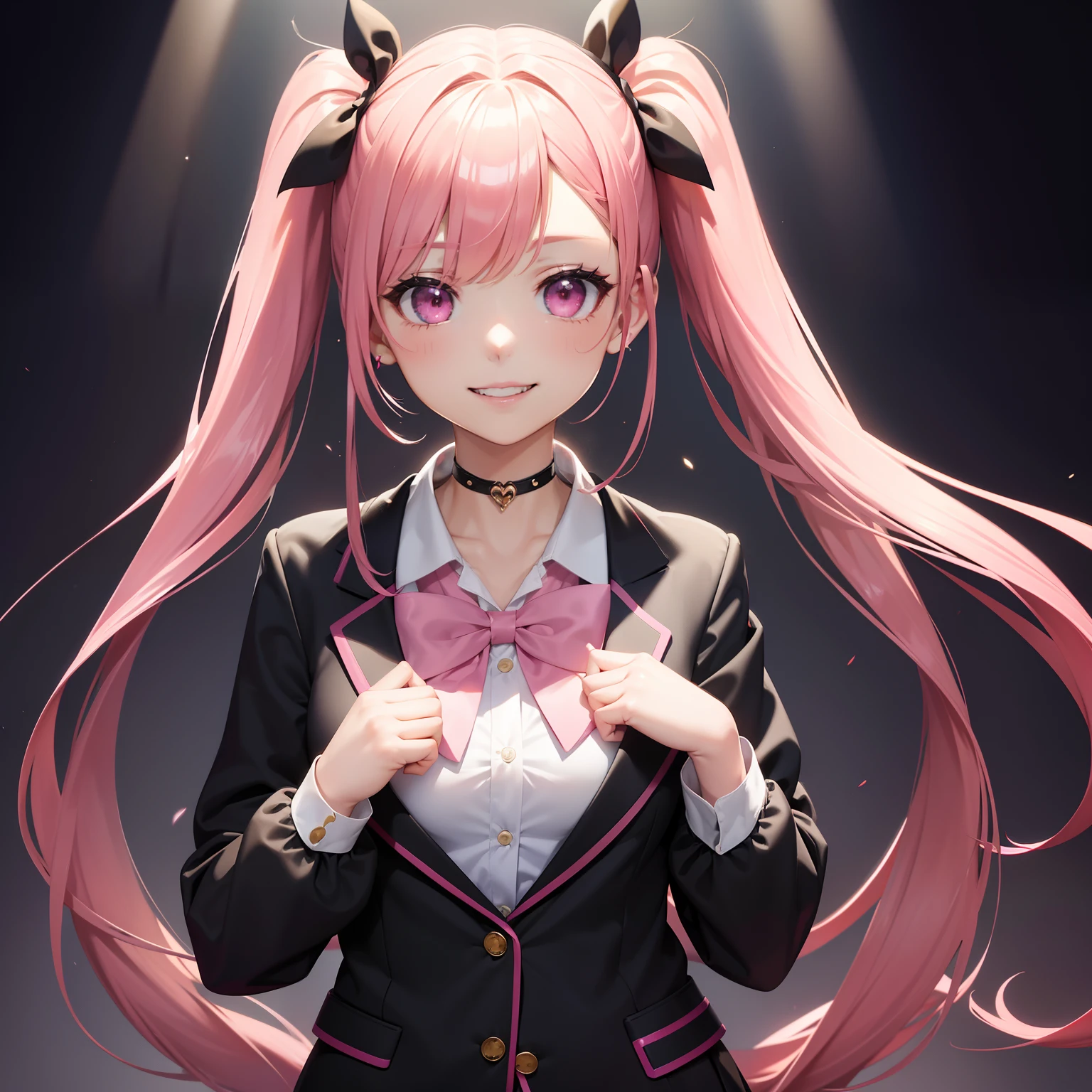 Anime girl with pink hair and a bow tie posing for a picture - SeaArt AI