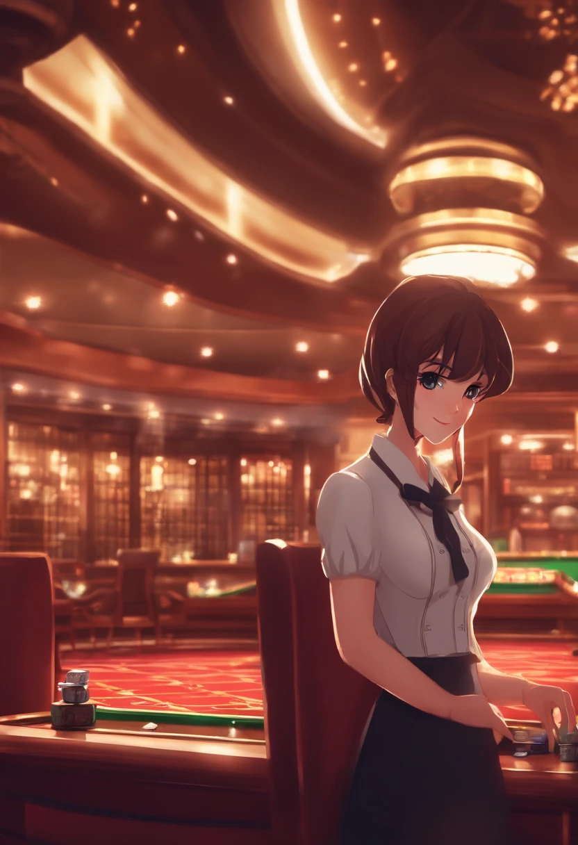 a cute anime game, anime art, pixel art, casino, wallpaper