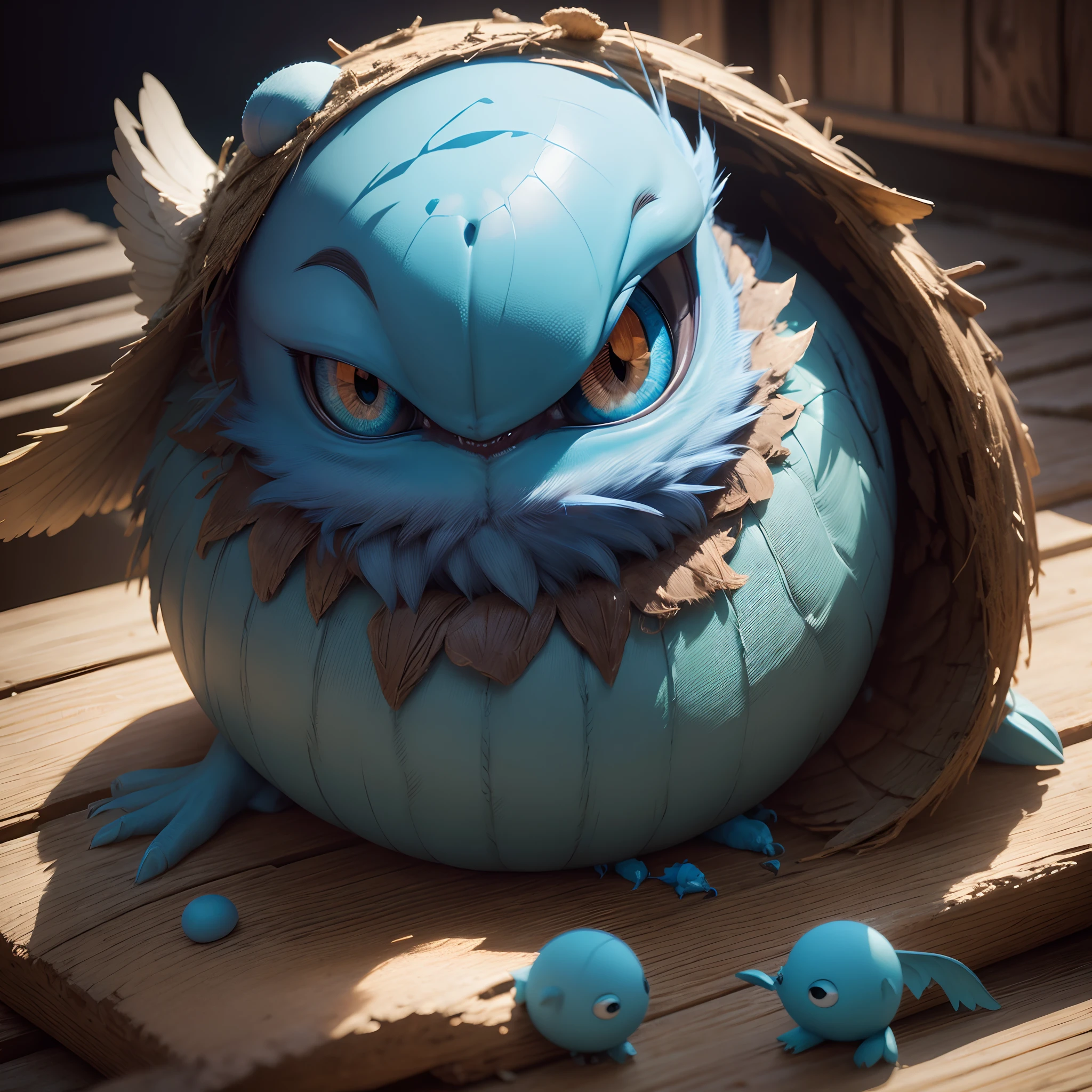 monstre mignon tout bleu (monstre et compagnie, sully), monster sleeping in a bird's nest, Summer in Japan, Ne pas attirer les yeux est inacceptable, Ultra HD 8K, Portrait conceptuel par Greg rutkowski, Artgerm, hyperdetailed, intricate high detail, Couleurs triadiques, fantastique, intricate high detail, splash screen, Complementary color, 8k resolution, oil painting, coups lourds, softlighting, Photographie argentique, Photographie analogique, grain du film, hyperrealism,