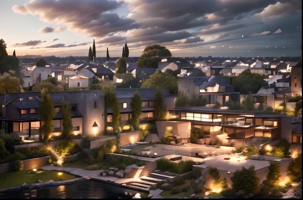 mordenhouse, house, glass house with a sloping roof, modern, dynamic (RAW photo, real, best quality, masterpiece:1.2), (hyper realistic, photo-realistic:1.2), high quality, (dark lighting:1.2), perfect lighting, archdaily