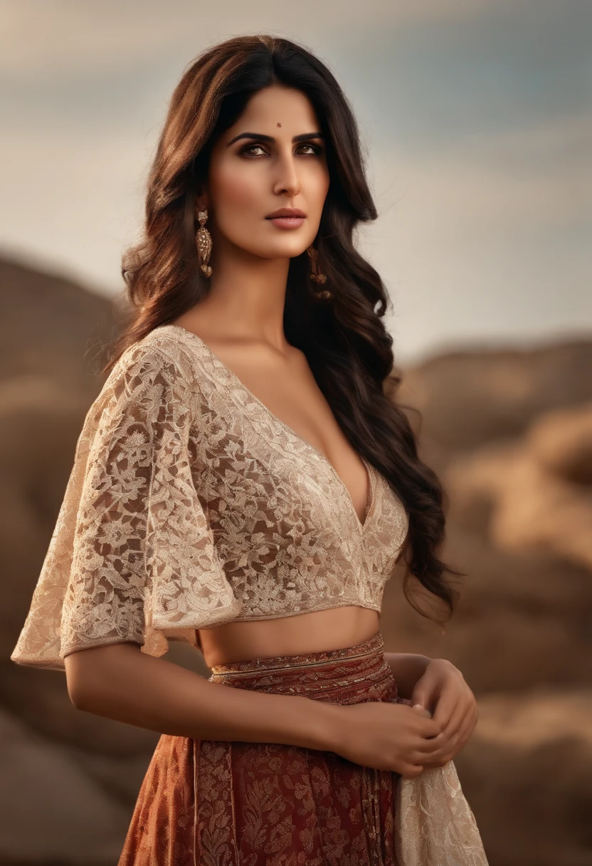 A beautiful woman ((Katrina kaif:1.2)) in (intricate Retro Vintage Boho Outfit)), ((sharp focus)), ((Nikon Z 85mm)), unparalleled masterpiece, ultra-realistic 8k photos, best quality, masterpiece, (photorealistic:1.2), (realistic:1.5), (hyperrealistic:1.2),(realistic human skin:1.6), (detailed clothes features), (High Quality: 1.2), Raw photo, (Perfect body shape), Uniform, Unobtrusive, masterpiece photographic real digital ultra-realistic hyper-detailed, high contrast, realistic, clean art, professional, colourful, rich deep colour, concept art, CGI winning award, UHD, HDR, 8K, RPG, UHD render, HDR render, 3D render cinema 4D