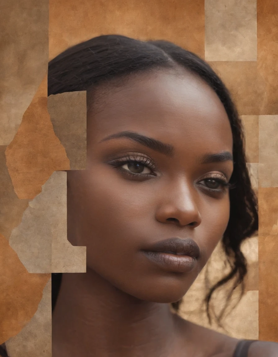 african collage artwork, in the style of cubist multifaceted angles, realistic hyper-detailed portraits, layered imagery with subtle irony, crisp neo-pop illustrations, grid formations, depictions of labor, cut outs, paper
