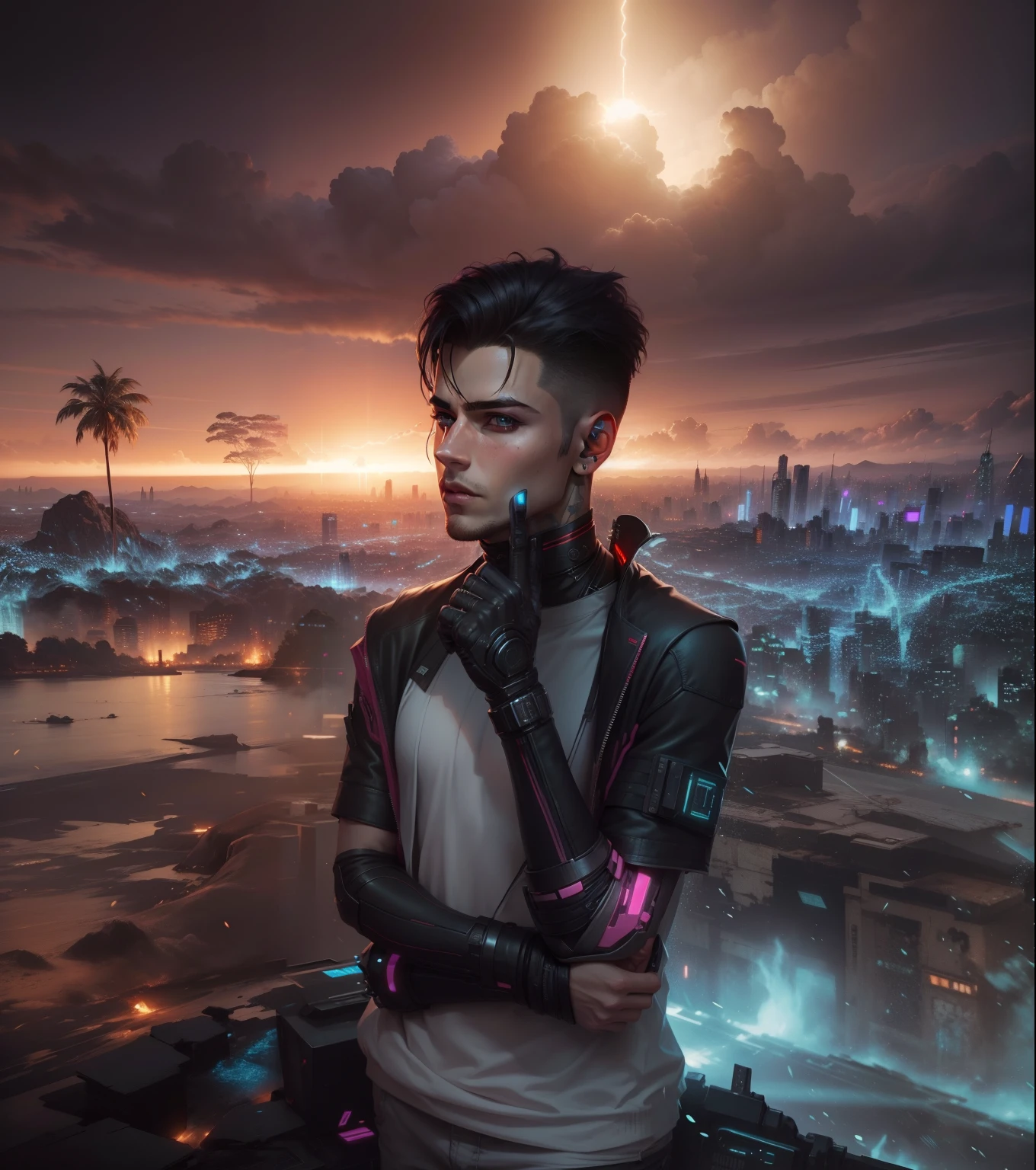 Change background cyberpunk handsome boy. realistic face,8k,ultra realistic,