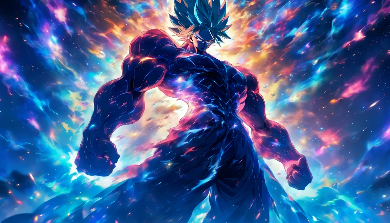 A towering and powerful man standing in a mysterious otherworldly space, emitting a strong energy, with the surrounding space seemingly expanding due to his presence, ,in the style of the stars art group xing xing, 32k, best quality, masterpiece, super detail, high details,