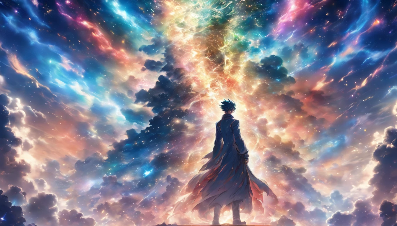 A towering and powerful man standing in a mysterious otherworldly space, emitting a strong energy, with the surrounding space seemingly expanding due to his presence, ,in the style of the stars art group xing xing, 32k, best quality, masterpiece, super detail, high details,