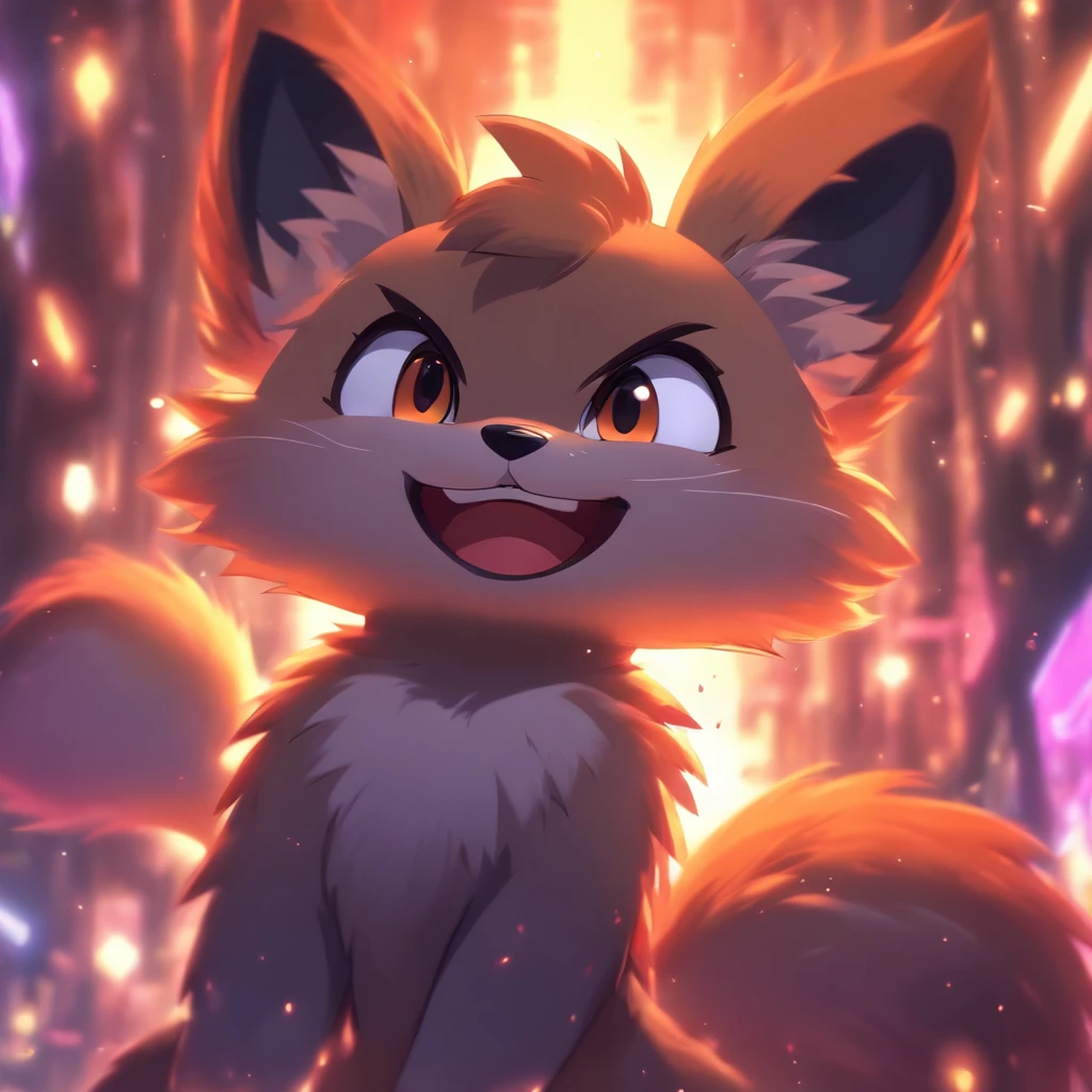 Furry cute furry, Big fluffy tail, Happy face, Cute pose, Dark gray fur, adorable expression, niji, tchibi, Anthropomorphic, full bodyesbian