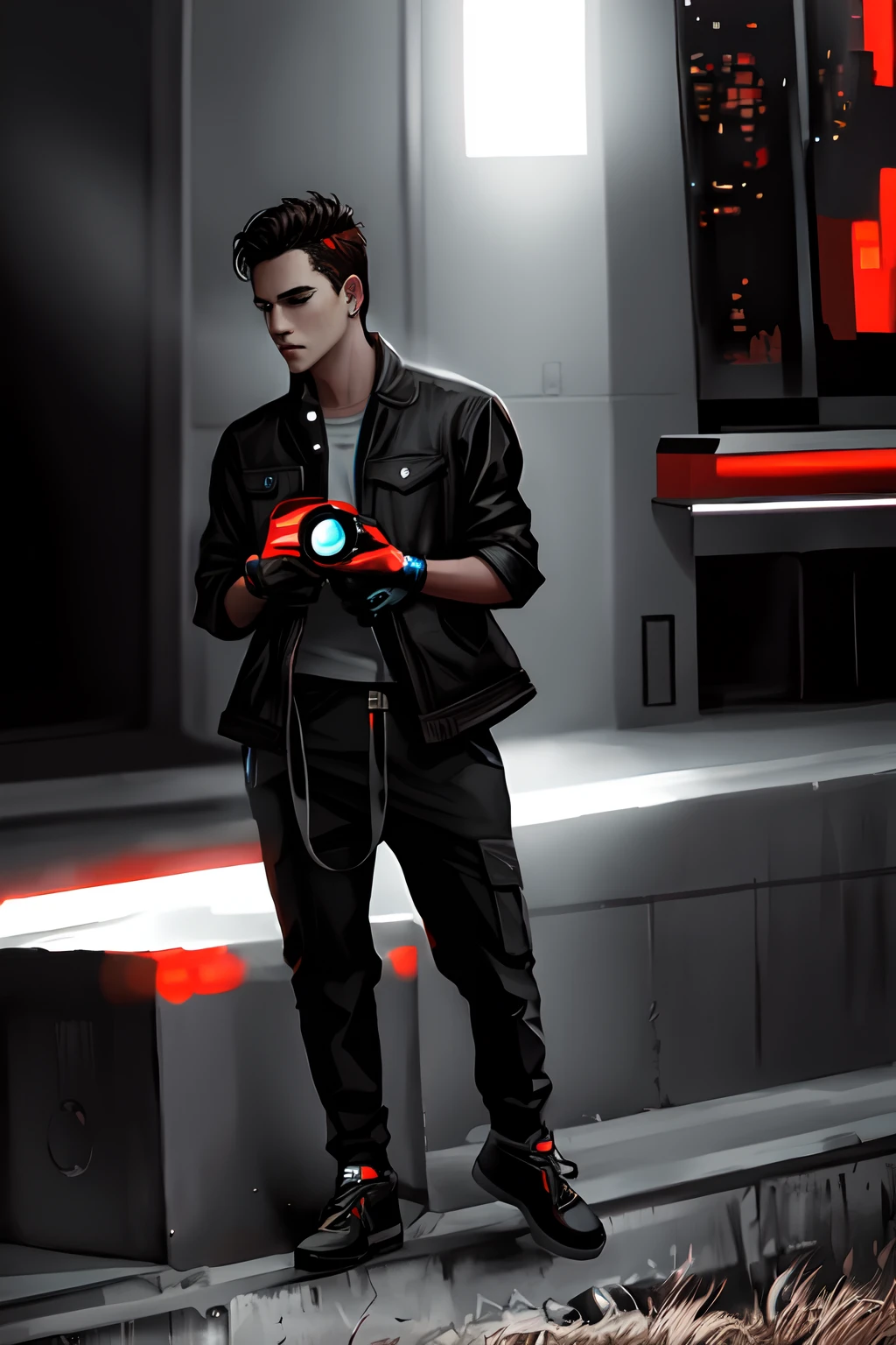 Change background cyberpunk hansome boy realistic face ultra 8k photo