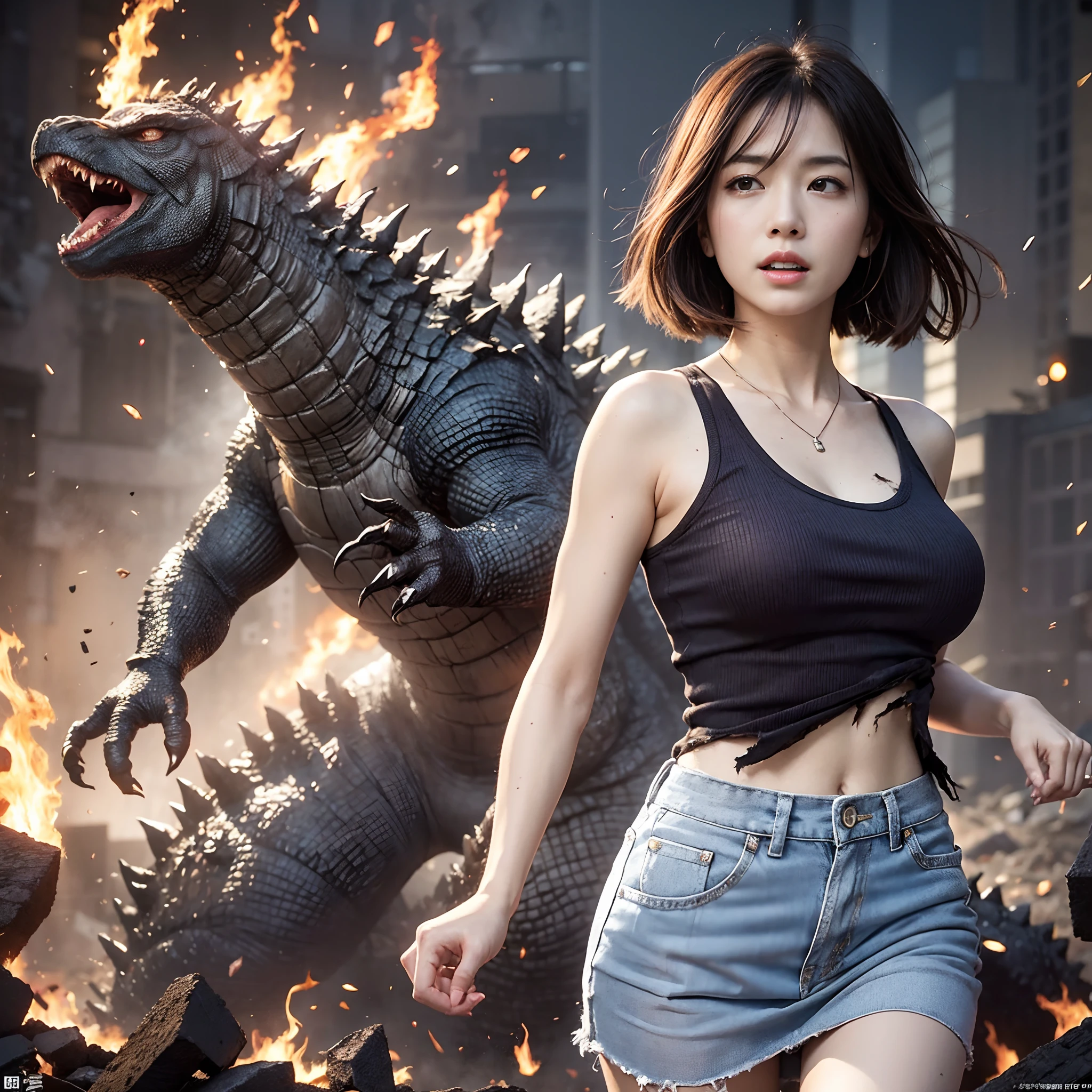 ((((masterpiece)))), ((unity 8k wallpaper, photo realistic, detailed face, cinematic light, ultra-detailed, best quality)), nsfw, bdsm, very beautiful girl, nardack, beautiful face, bangs, ((empty eyes, open mouth, looking up)), ((toned body, abs, pec)), (skinny), ((thin waist)), silver bikini armor, battle boots, (((fight monsters, dead girl, vaginal in huge penis, cum))), on the city, full body Shot