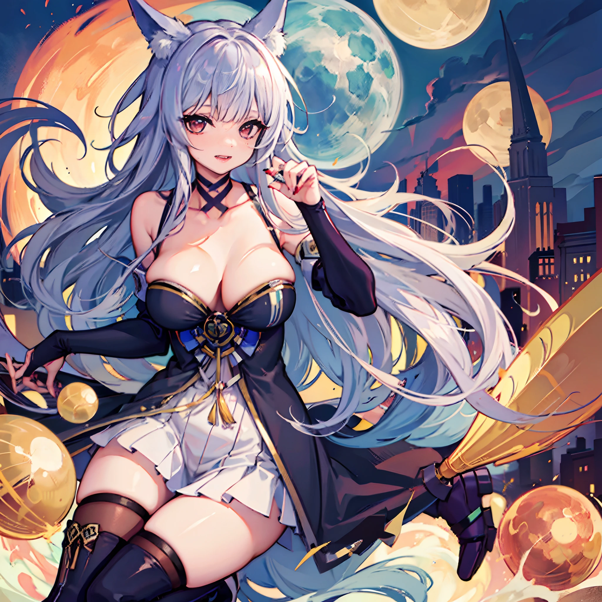 1 girl, solo, Shinano, vampire wings, vampire fangs, biting pose, sexy vampire dress, black knee-high socks