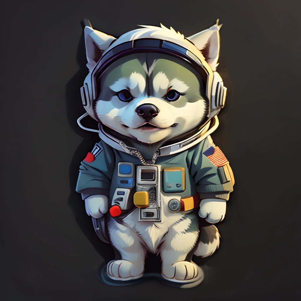 cute cartoon sticker of husky dressed as an astronaut