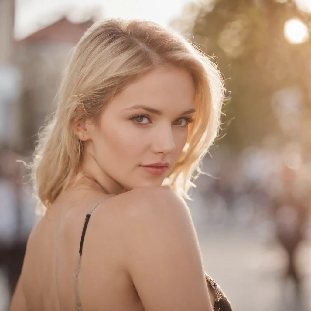 lifelike， high - resolution， 1 girl with a perfect body， Super fine face and eyes，blonde hair， Tank top of random colors：1.2， short jeans， big boob，Expose cleavage
