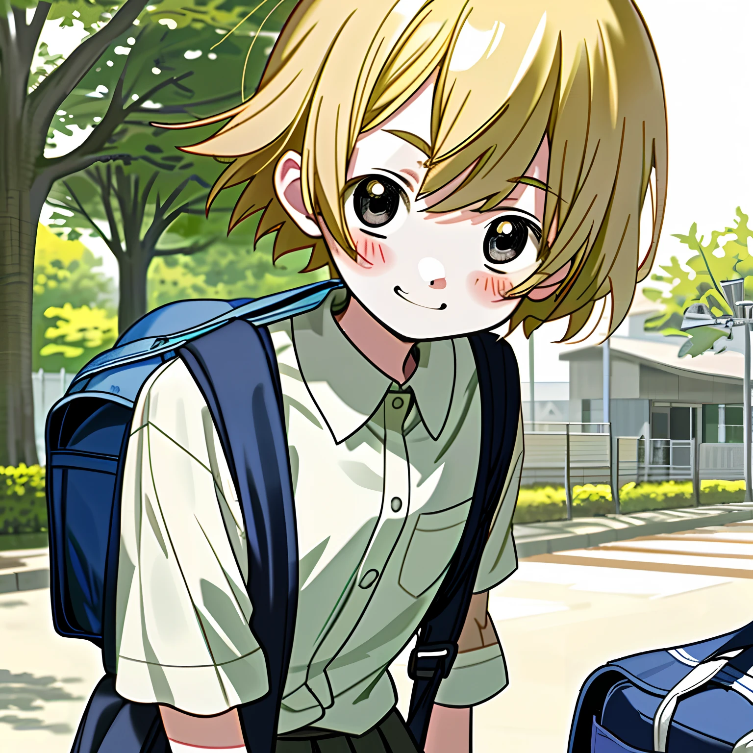 Gamine,mesugaki,,barechested,a school bag,a blond,Lack of clothes,Cheeky face