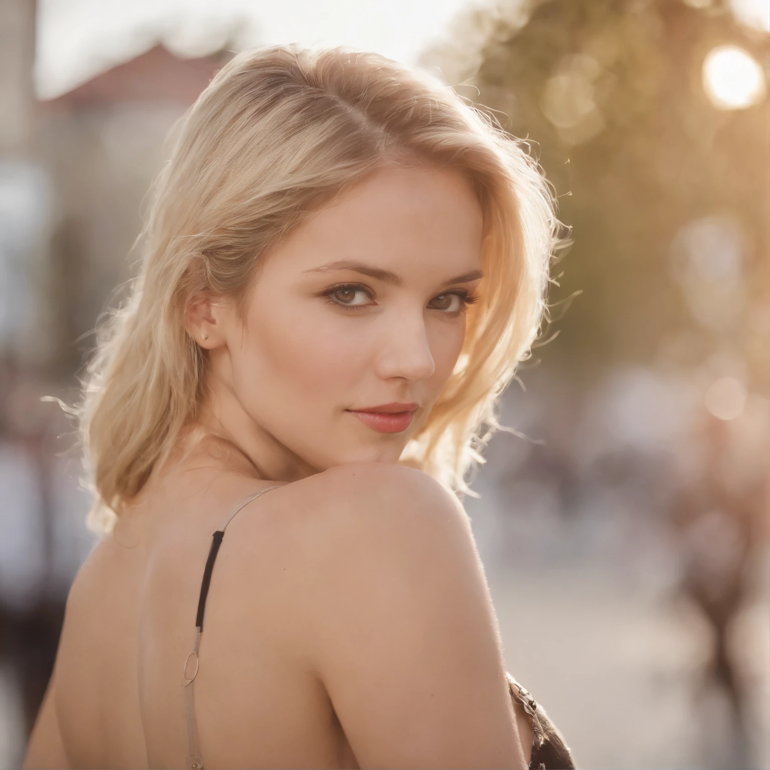 lifelike, high - resolution, 1 girl with a perfect body, Super fine face and eyes,blonde hair, Tank top of random colors:1.2, short jeans, big boob,Expose cleavage