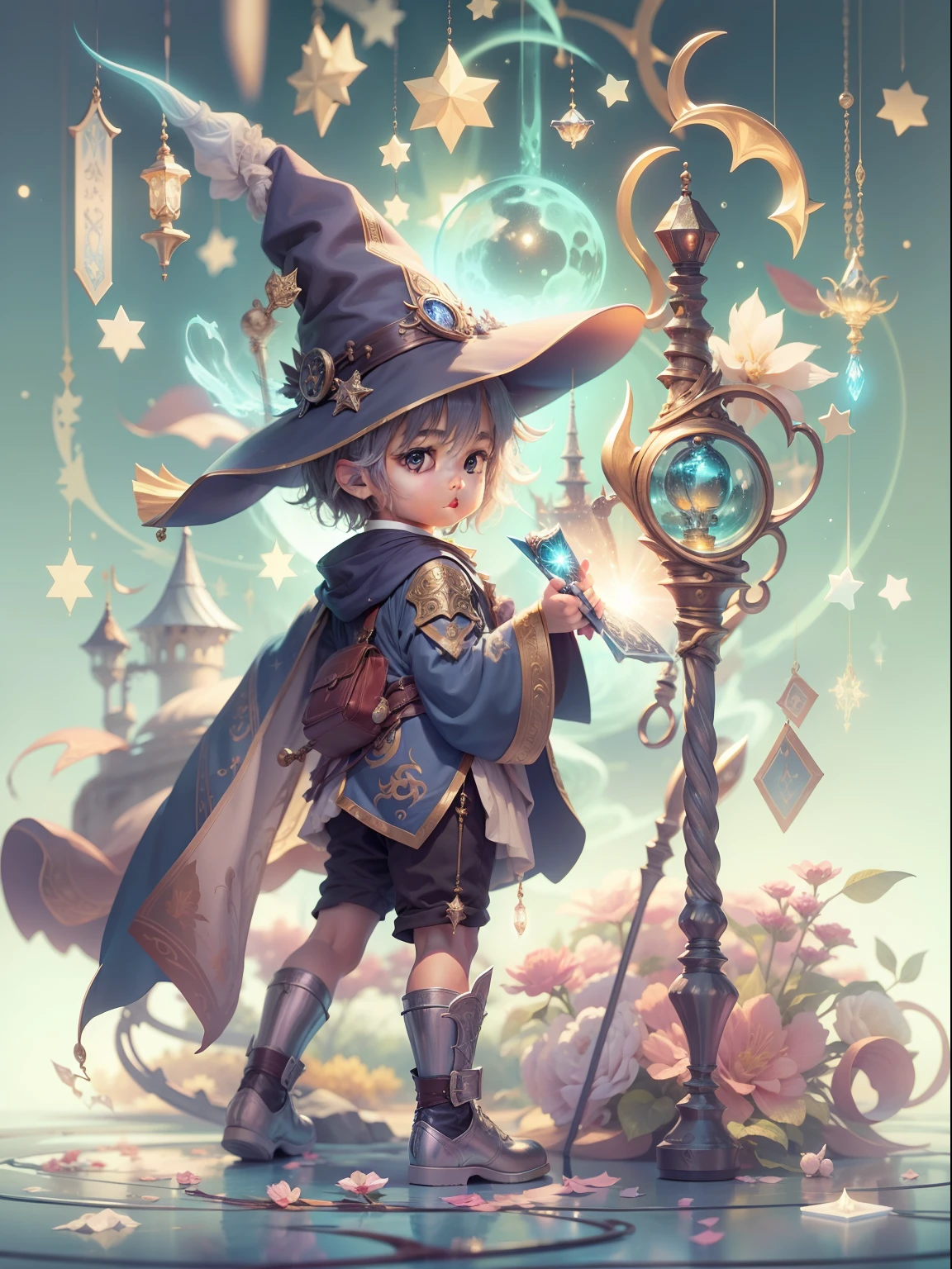 magical land、Cute wizard boy、Magic cane