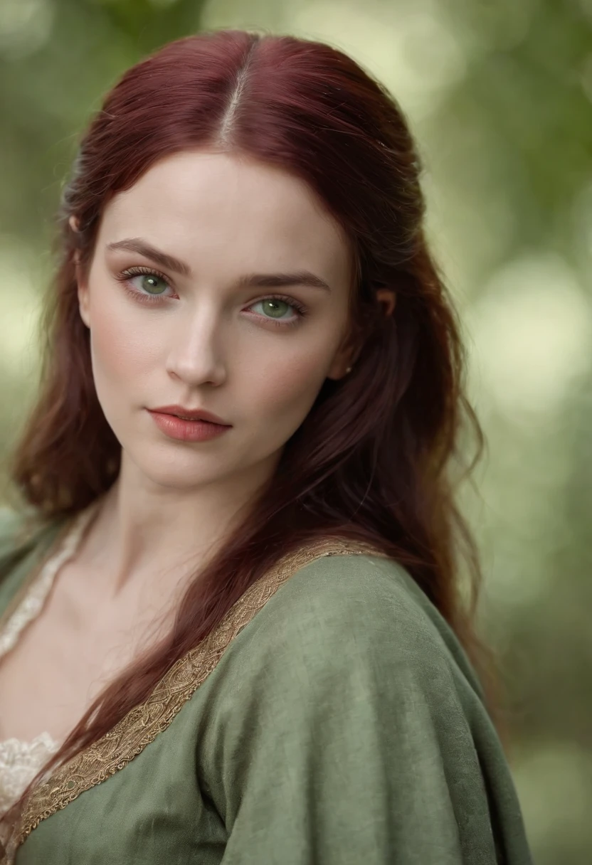 (((A deep reddish scar runs across her left cheek))) light skinned, Women around 19 years old, Natural gray hair, Distinctive green eyes, Wearing Cole, slender and graceful,, Beautiful, Candlelight in medieval atmosphere, Ultra Sharp Focus, realistic shot, Women's clothing in the Middle Ages, Tetradic color (Scar:1.4) She must be a brave agent