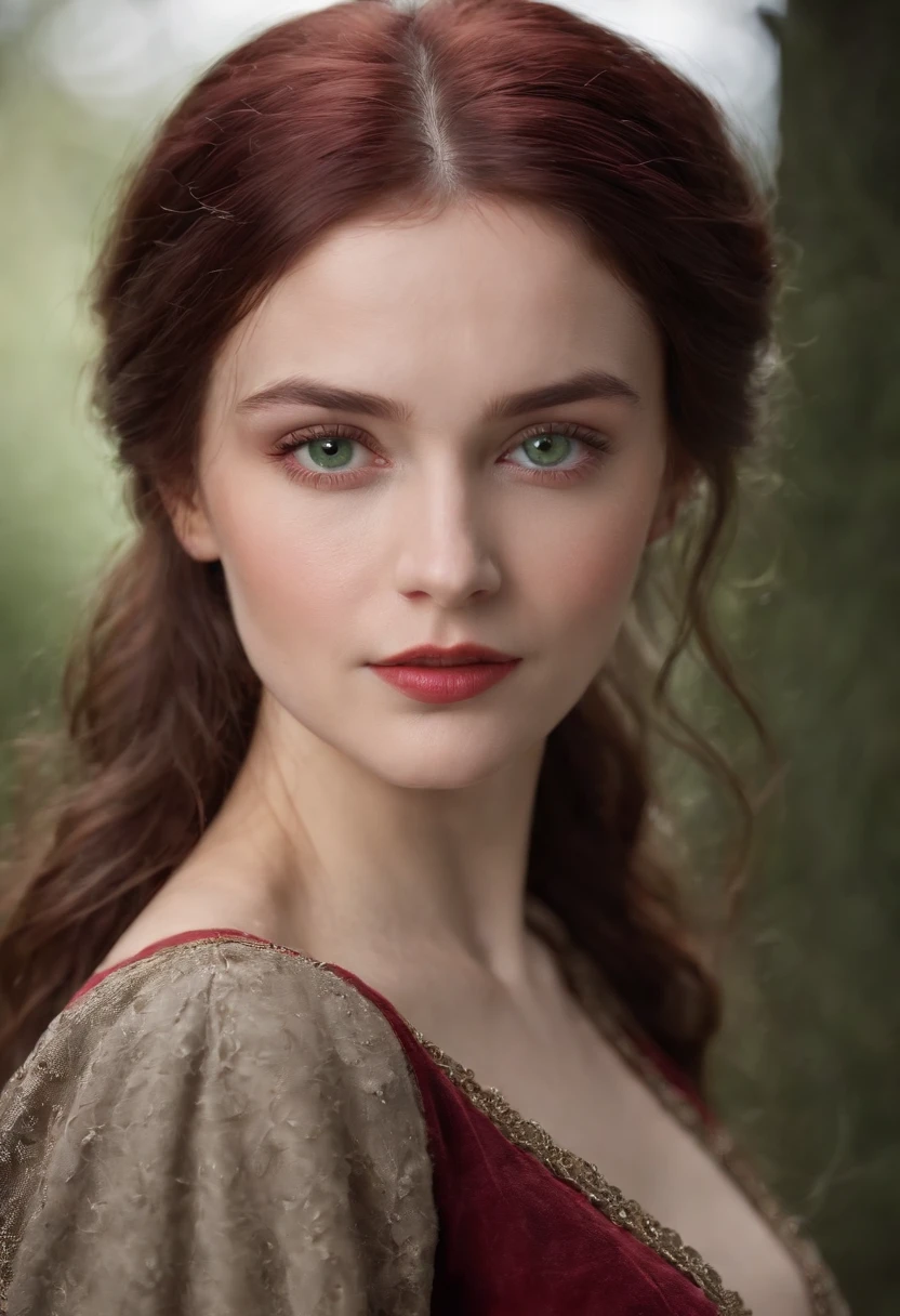(((A deep reddish scar runs across her left cheek))) light skinned, Women around 19 years old, Natural gray hair, Distinctive green eyes, Wearing Cole, slender and graceful,, Beautiful, Candlelight in medieval atmosphere, Ultra Sharp Focus, realistic shot, Women's clothing in the Middle Ages, Tetradic color (Scar:1.4) She must be a brave agent