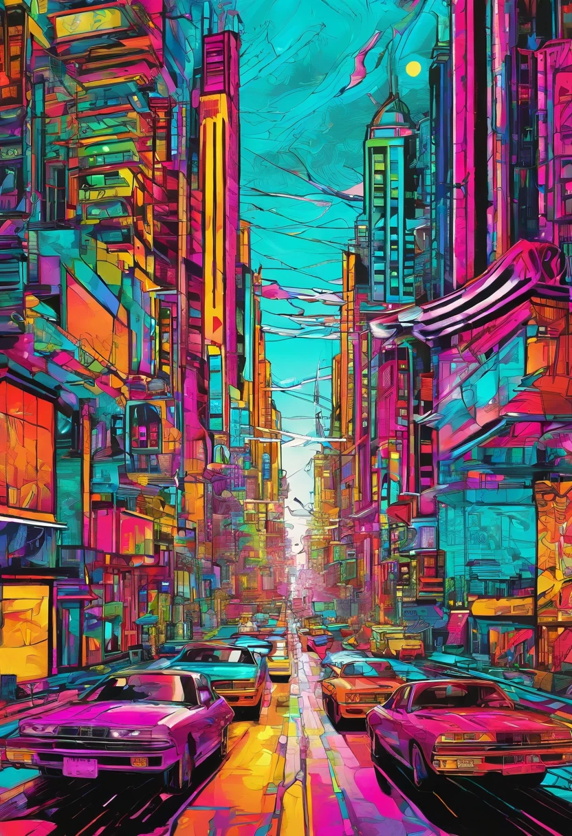 photo realistic, electric spectaculars, mirage of future city, straight road toward back, 8K, highly detailed, extreme coloring, spiritual