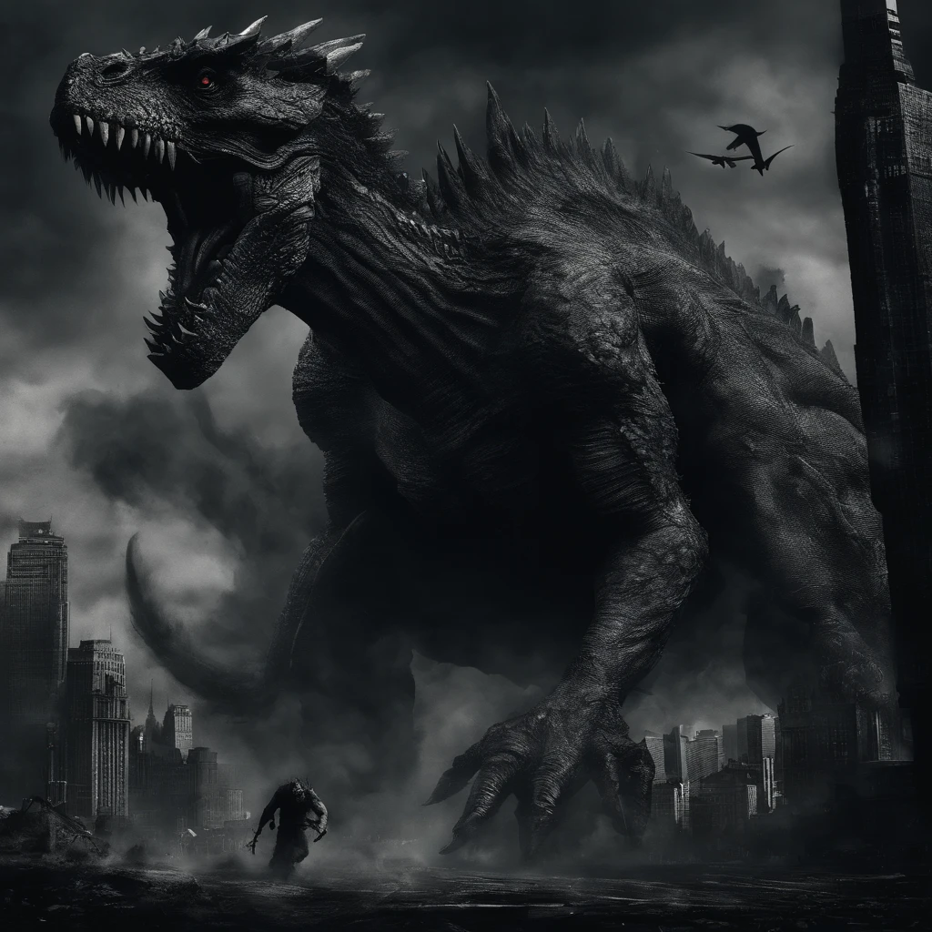 Space Monsters、The Monster、Giant dinosaur-shaped monster、Godzilla、King Ghidorah、King Kong、Monster War、New York Background、
