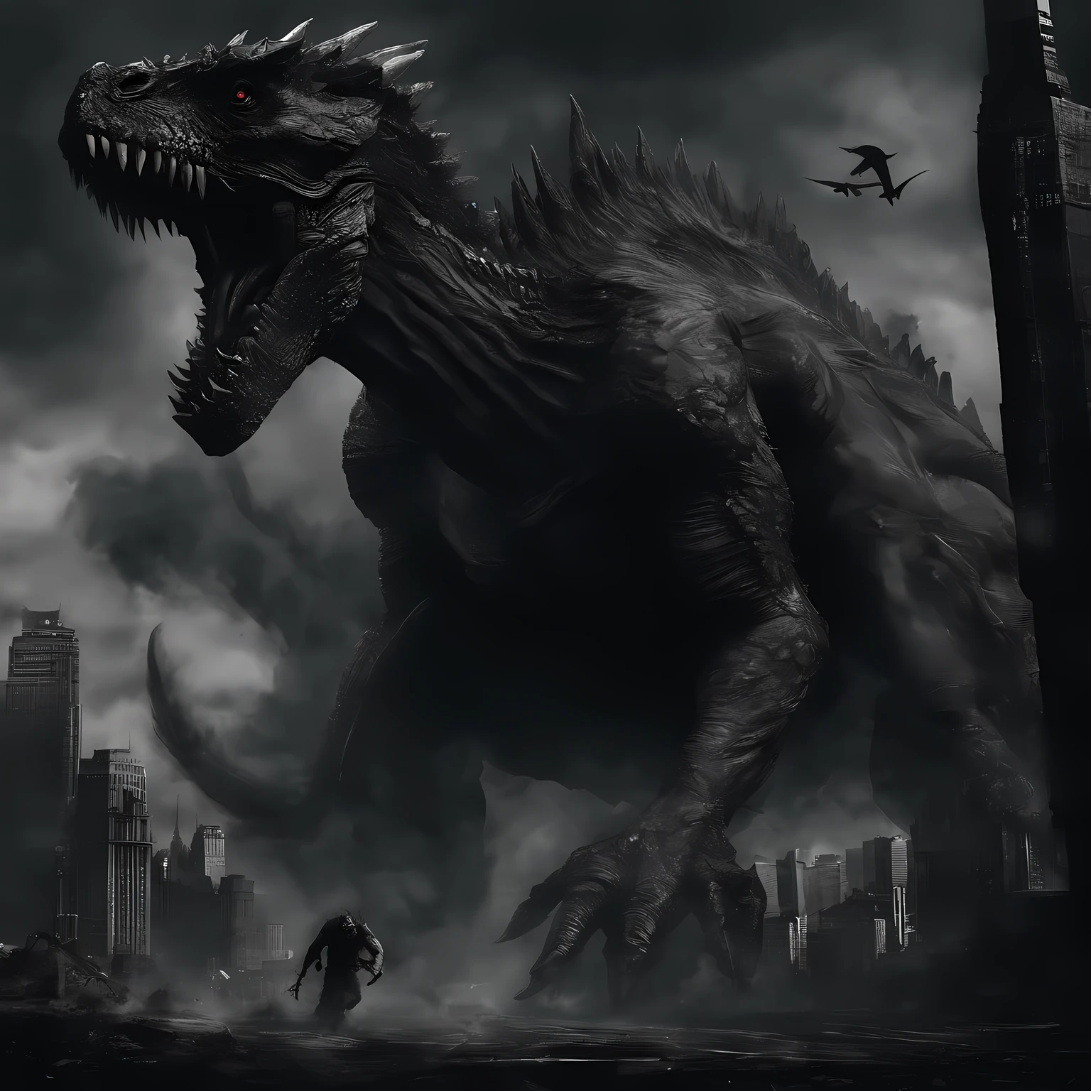 Space Monsters、The Monster、Giant dinosaur-shaped monster、Godzilla、King Ghidorah、King Kong、Monster War、New York Background、