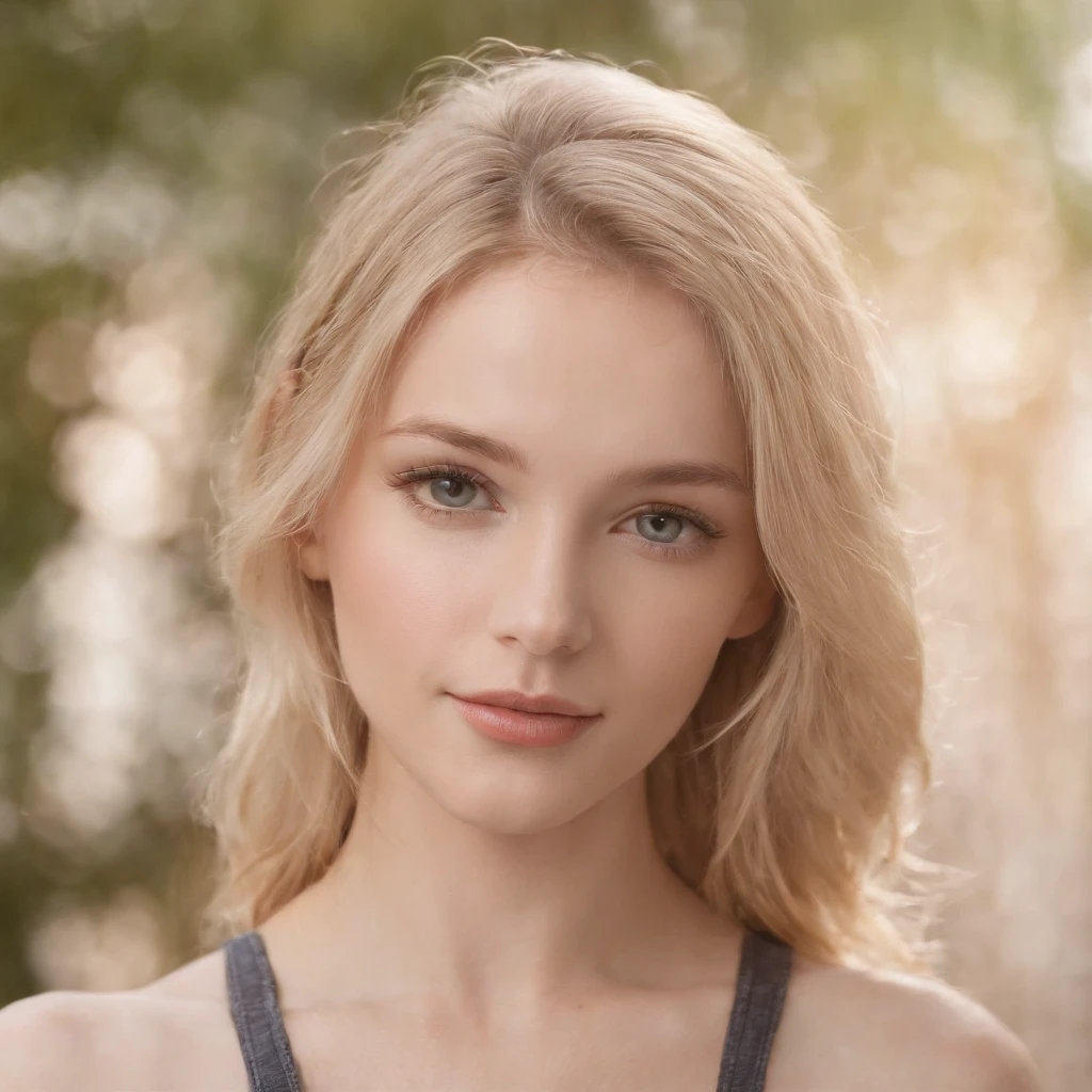 lifelike, high - resolution, 1 girl with a perfect body, Super fine, detailed face and eyes,blonde hair, Tank top of random colors:1.2, short jeans, push up bra, Expose cleavage