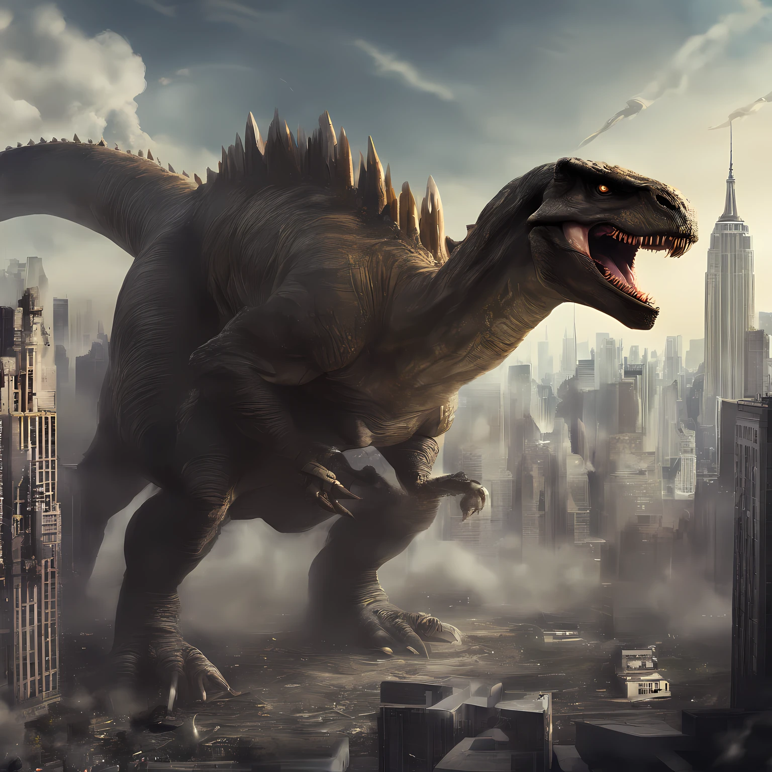 Space Monsters、The Monster、Giant dinosaur-shaped monster、Godzilla、King Ghidorah、King Kong、Monster War、New York Background、