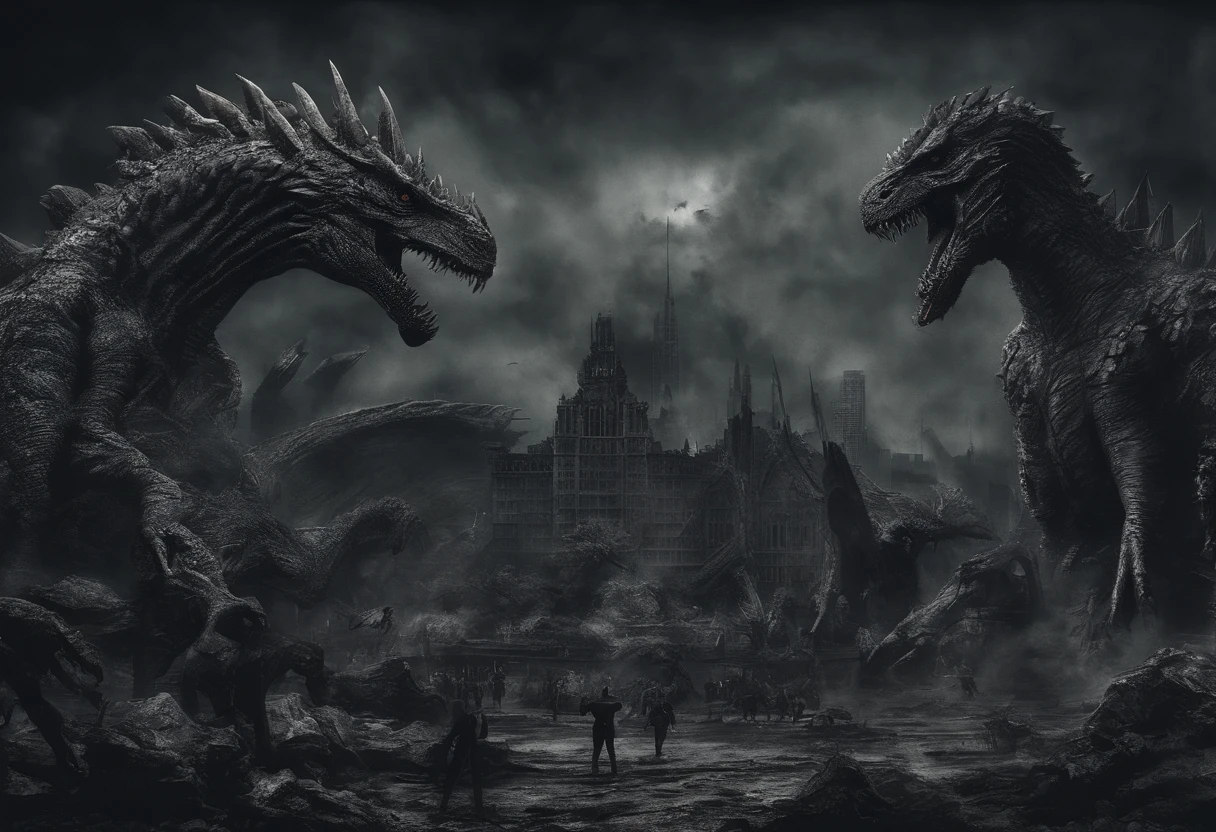 Space Monsters、The Monster、Giant dinosaur-shaped monster、Godzilla、King Ghidorah、King Kong、Monster War、New York Background、