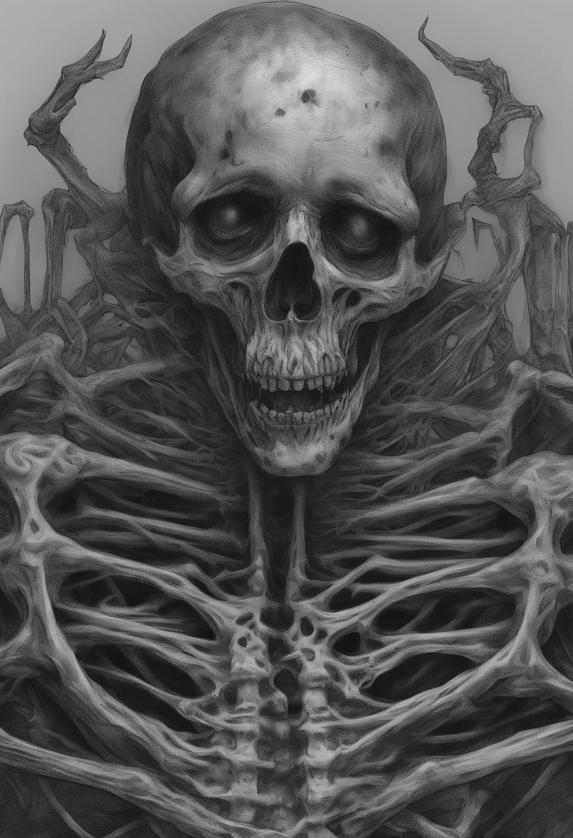 contortion,variation,No skin,Exposed bloody muscles,Scary head,Disgusting paws,walks on all fours,Terrifying twisted mutants,revealing bones,Head with bones and sharp teeth exposed,Twisting the weird body,Bursting chest,Next to it are a lot of dead humans and skeletons,Not normal,Rotten body and head