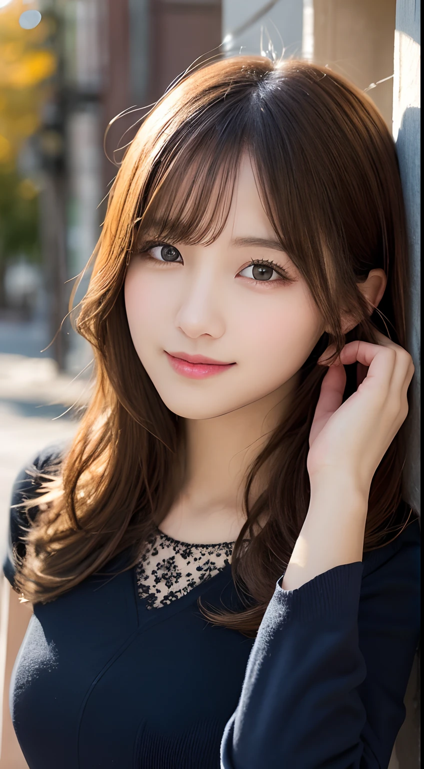 masutepiece, Best Quality, Illustration, Ultra-detailed, finely detail, hight resolution, 8K Wallpaper, Perfect dynamic composition, Beautiful detailed eyes, Women's Fashion🍂,Medium wavy hair,small tits、Natural Color Lip, Bold sexy poses,Smile,Live performance venue、20 years girl、Cute、Sexy shot looking at camera、Slender body type、Shot with hair soaring in the wind