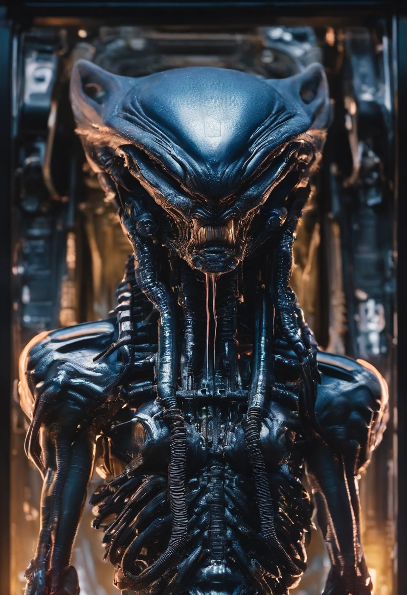 The alien's body lies in a crystal coffin,Van Terchall, A translucent ethereal alien,It has refined features in a sci-fi environment, glowing from within, Sparks and lights, Moonlight, Moon, Close-up, Realistic, Highly detailed, Intricate