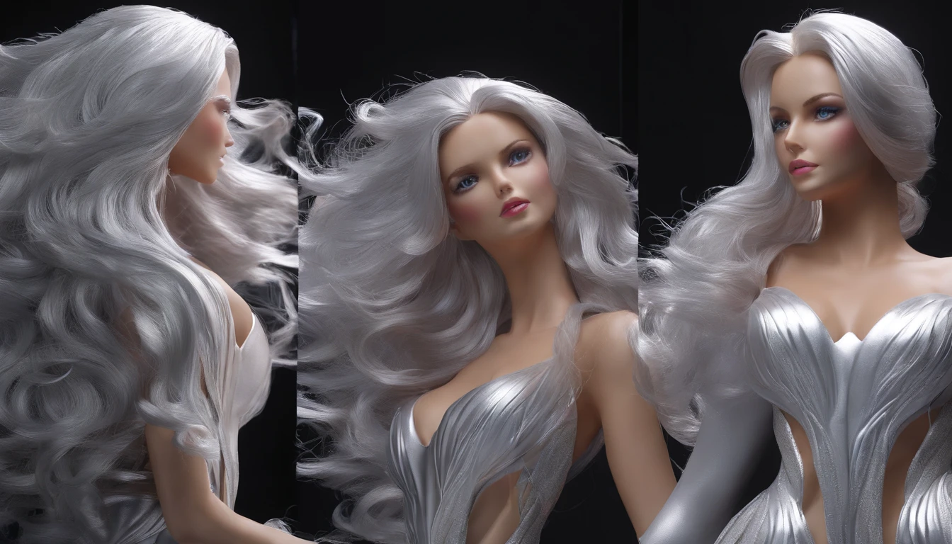 Silver-haired girl, Neon red lights cast side light on smooth long hair, Complex wave patterns, Detailed hairstyling design, vibrant, Shiny hair, Sparkling highlights, reflective surface, Cascade interlocking, Dynamic movements, Ethereal atmosphere, Smooth smooth texture, Glossy appearance, Vivid and saturated colors, Mesmerizing and fascinating, The perfect blend of light and shadow, movie light effect, Sweet and healthy mane, Stunning and fascinating, Fantastical Atmosphere, Pay attention to each line, Radiant hair，Radiant hair, Eye-catching hairstyle, Silky smooth to the touch.