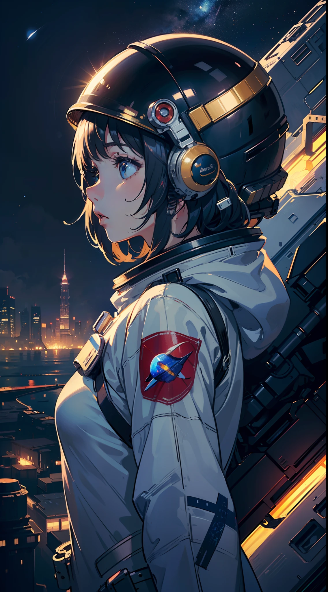 (((masterpiece,best quality,an extremely delicate and beautiful,illustration))),
(from side,medium long shot),
((a cute_detailed_girl in spacesuit,beautiful_detailed_face in aerospace_helmet)),(((upper body))),(disheveled hair:0.3),
(((clouds:0.3),multiple_luna,(floating_fortress technology machinery),night sky background)),
(cyberpunk_aerospace_helmet),