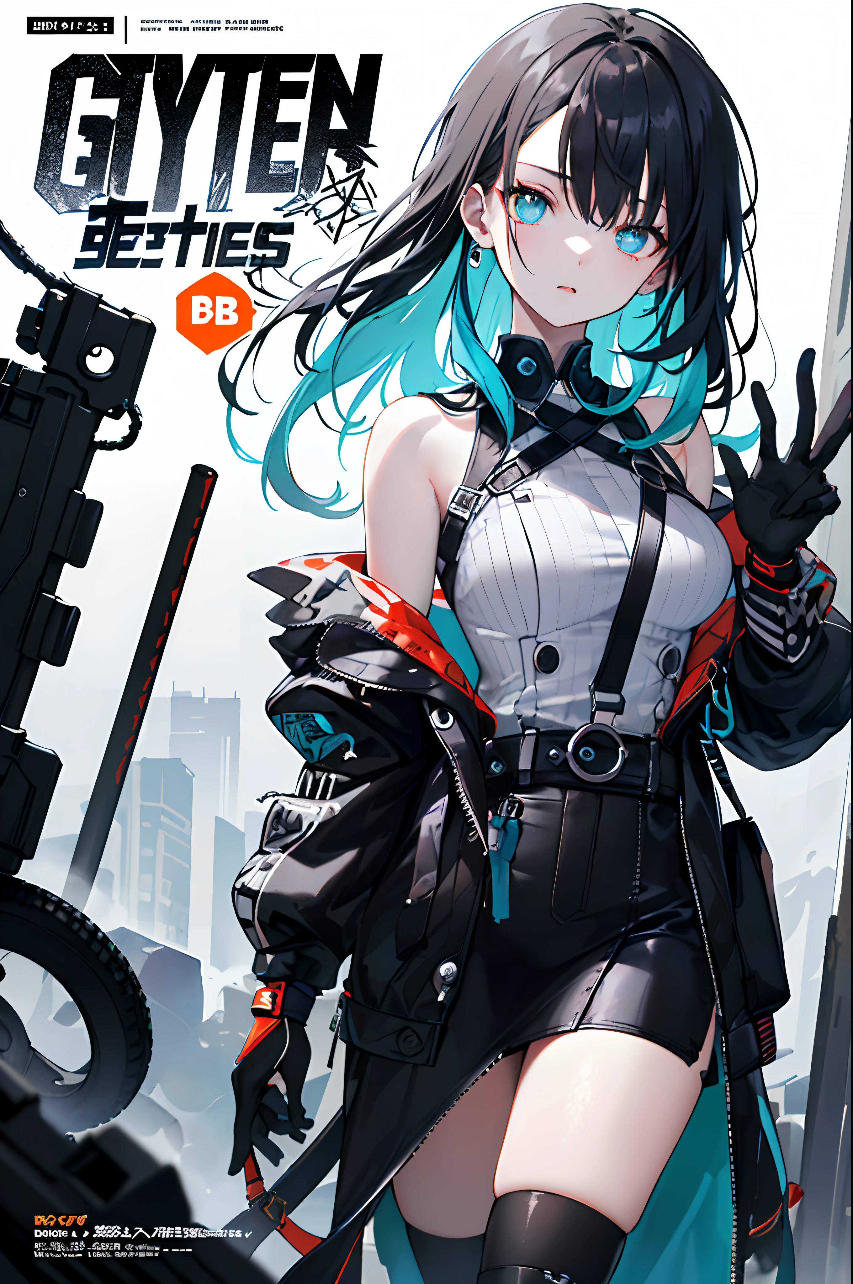 ((((Dramatic))), (((grittiness))), (((Intense))) The movie poster features a young woman as the central character。She stands confidently in the center of the poster,Wear fashion-forward cyborg-futuristic outfits,with a determined expression on her face。The background is dark and gritty,There is a sense of danger and a strong feeling。The text is bold and eye-catching,With catchy slogans,Adds to the overall drama and excitement。The color palette is dominated by dark colors,Dotted with bright colors,Make the poster dynamic and visually striking,tachi-e (Magazines:1.3), (Cover-style:1.3), Fashionab, woman, vibrant, Outfit, posing on a, Front,rich colourful,dyna,Background with,element in,self-assured,Expressing the,halter,statement,Attachment,A majestic,coil,Runt,Touching pubic area,Scenes,text,Cover of a,boldness,attention-grabbing,titles,Fashionab,typeface,Catchy,titles,more big,Smart、moderno、Trendy、focus-on、Fashionab、,tmasterpiece,Need,Best quality at best,Hyper-detailing,8K ,hyper HD