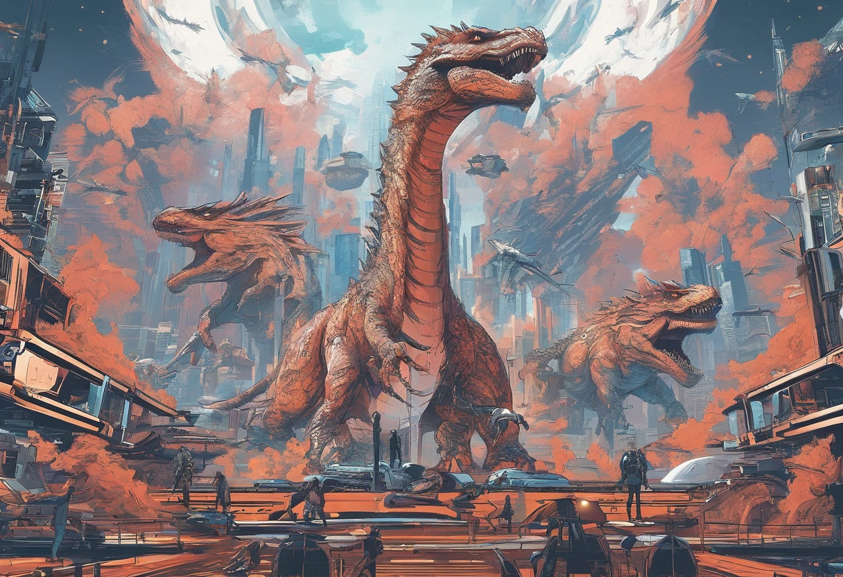 Space Monsters、The Monster、Giant dinosaur-shaped monster、Godzilla、King Ghidorah、King Kong、Monster War、New York Background、