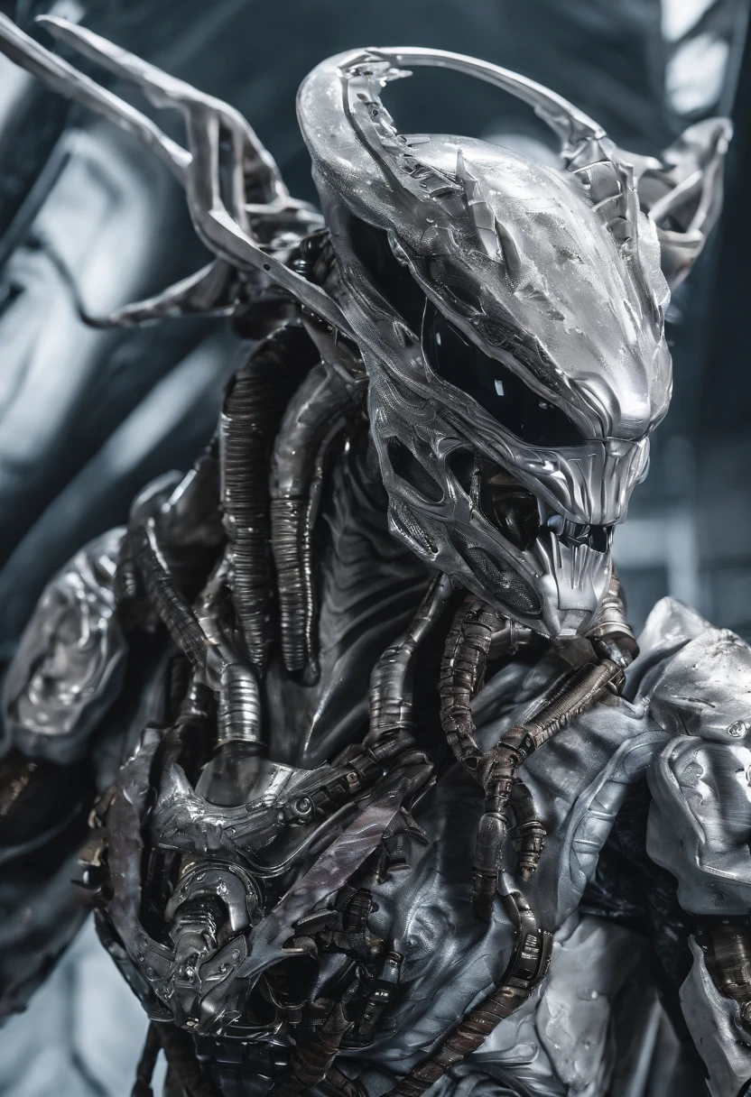 Predator,full bodyesbian,Silver-white armor,high-tech weapon