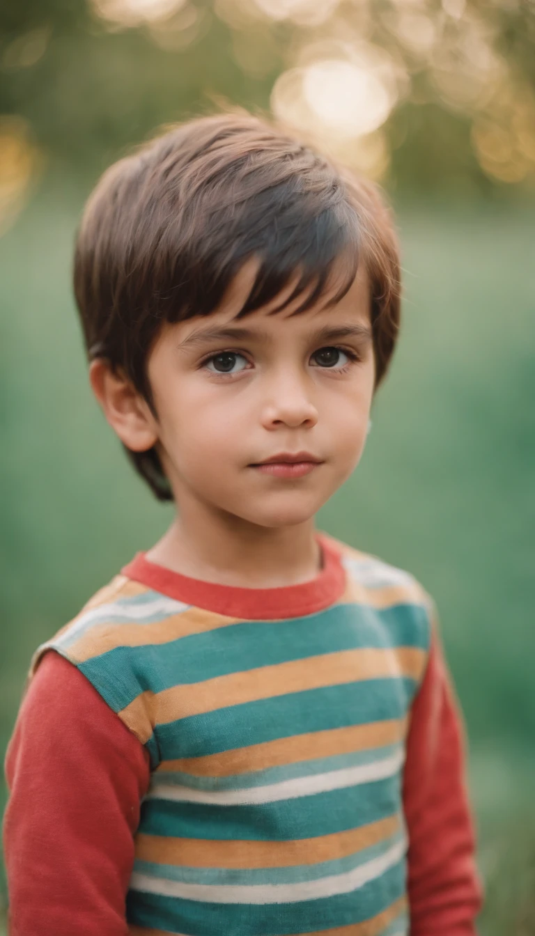 6 olds,a photo of boy with colorful stripes, in the style of analogue filmmaking, negative colors, light emerald and light crimson, kodak vision3 50d, himalayan art, ethereal portraits, flickr, split toning