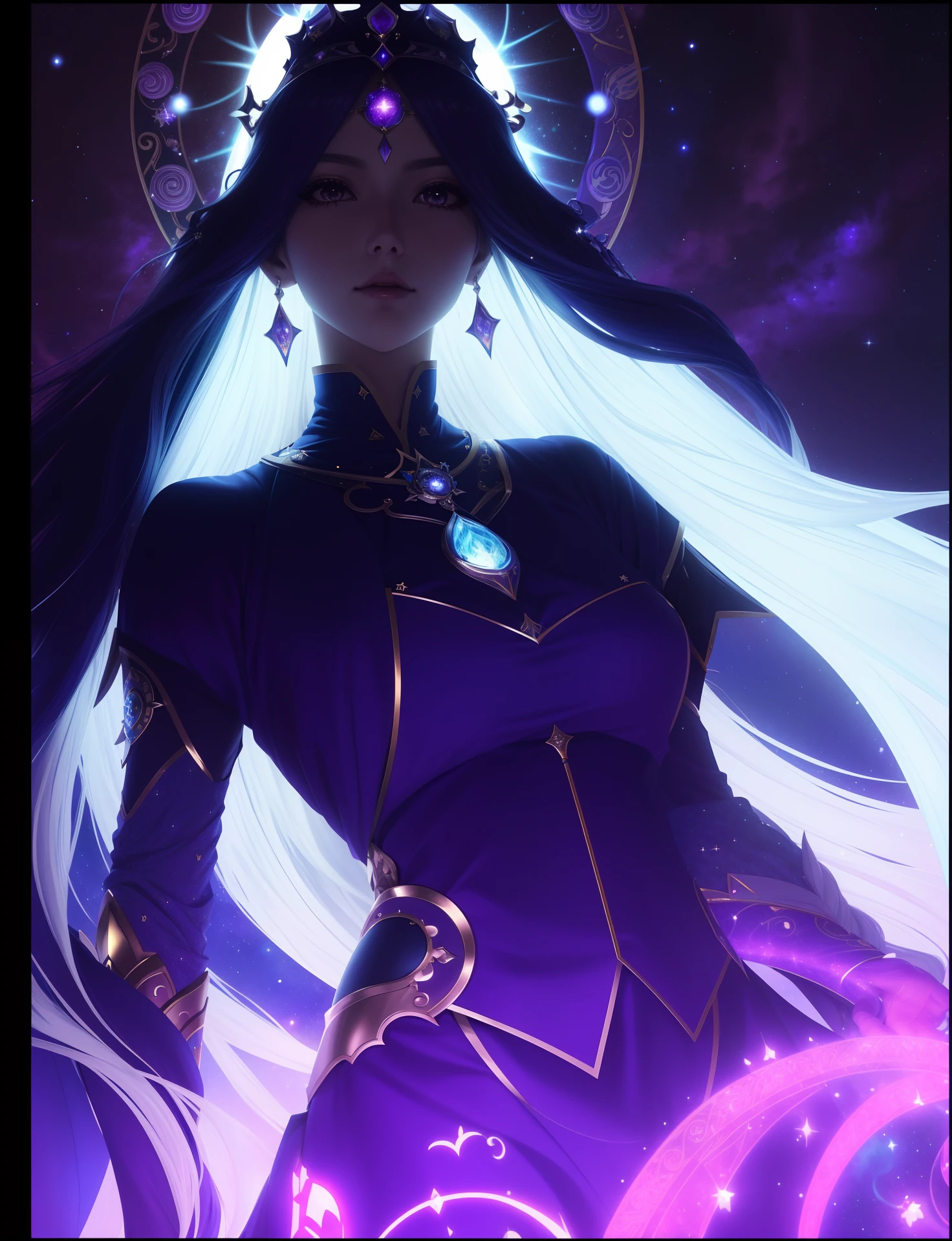 anime characters,Top manga master works,Full body back pose,Comic art,The art of the body,Blue and black art,A woman in a golden robe,phantom,very ethereal,An ethereal stillness,Incredibly ethereal,"Ethereal,Dreamy and hazy,Back view,ethereal and dreamy,Fantastic medium portrait top light,weird,Soft ethereal lighting,dreamy and ethereal,ethereal,8kwallpaper