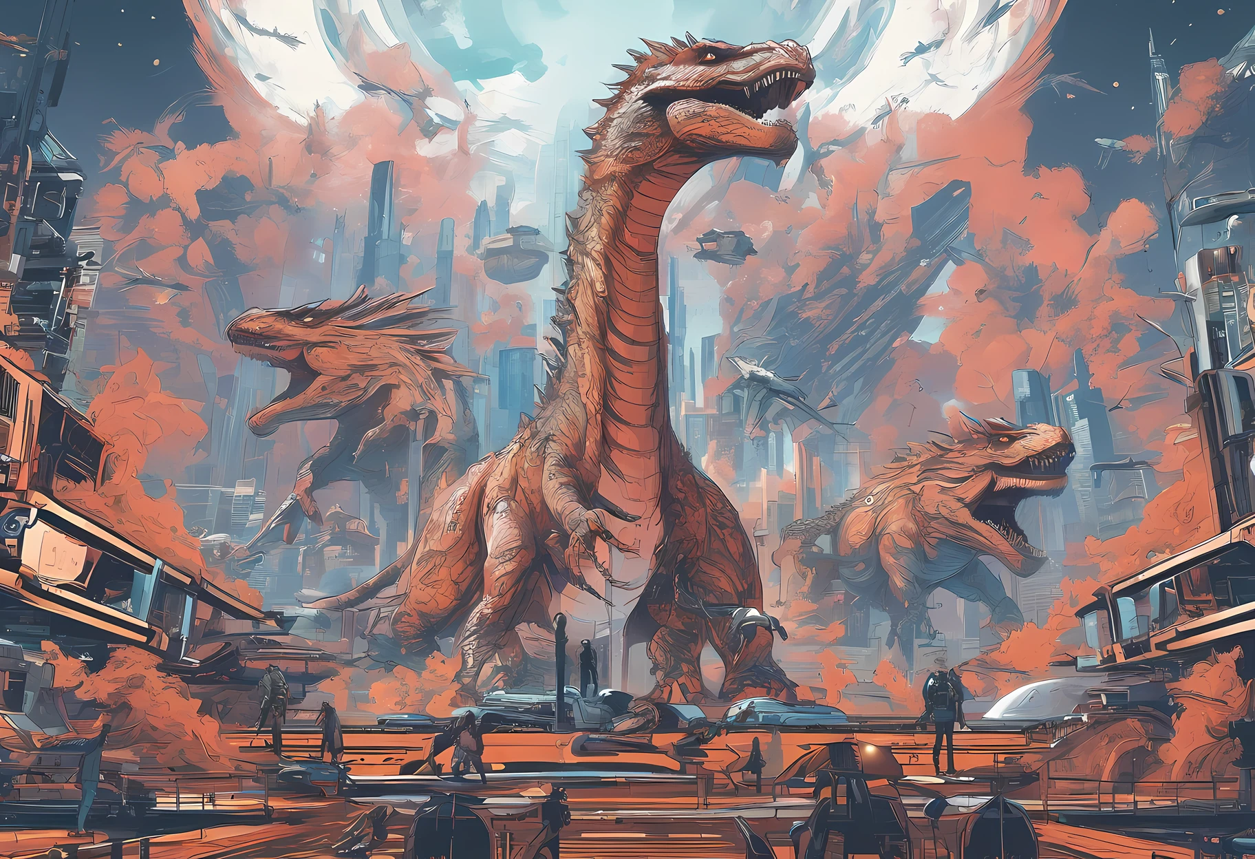 Space Monsters、The Monster、Giant dinosaur-shaped monster、Godzilla、King Ghidorah、King Kong、Monster War、New York Background、