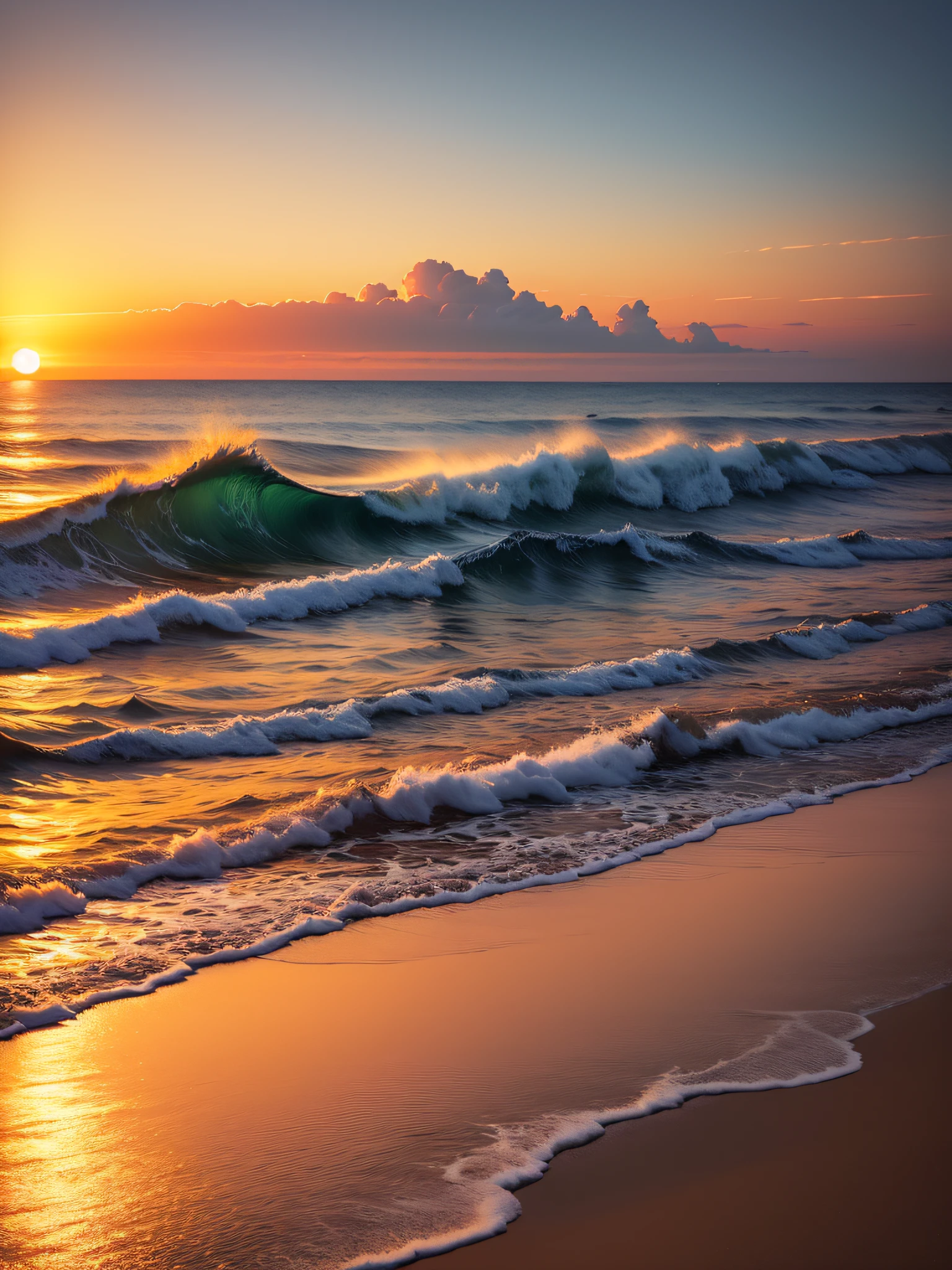 夏天,the sea,Skysky,(the sunset),Single orange-yellow tone,high saturated,Low brightness,film stock photograph,professional photoshooting,wide wide shot,high-angle view,High- sharpness,