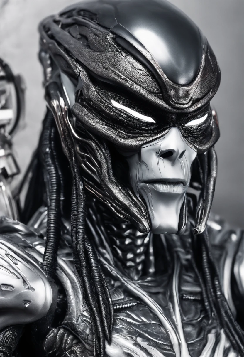 Predator,full bodyesbian,Silver-white scaly armor,high - tech,Laser eye
