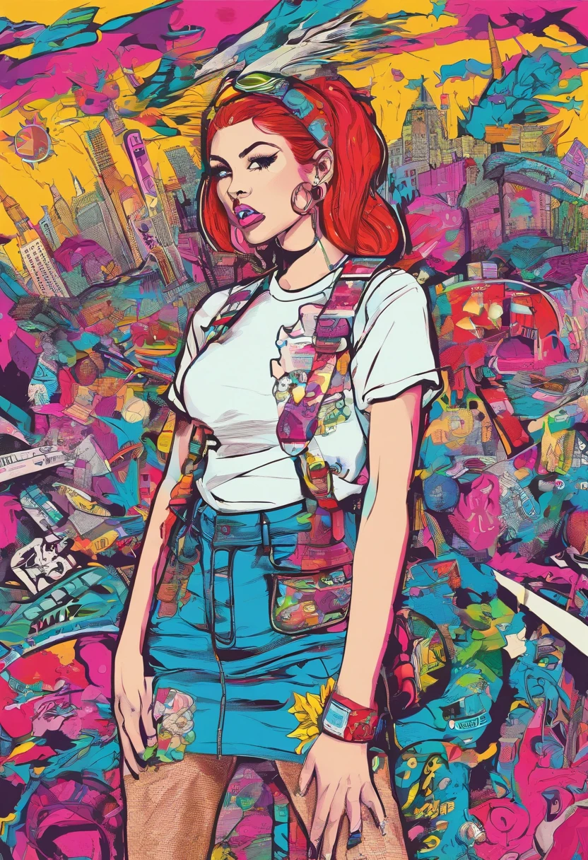 Drawing of a girl with a big mouth open, I'm shouting something、Calling here、Trending in art stations, dressed in punk clothing,Twin-tailed、 Detailed, ultra-realistic rendering, British gang member, Street style, Fashion clothes, Urban Samurai, West Slavic traits, 8 1 5, animations