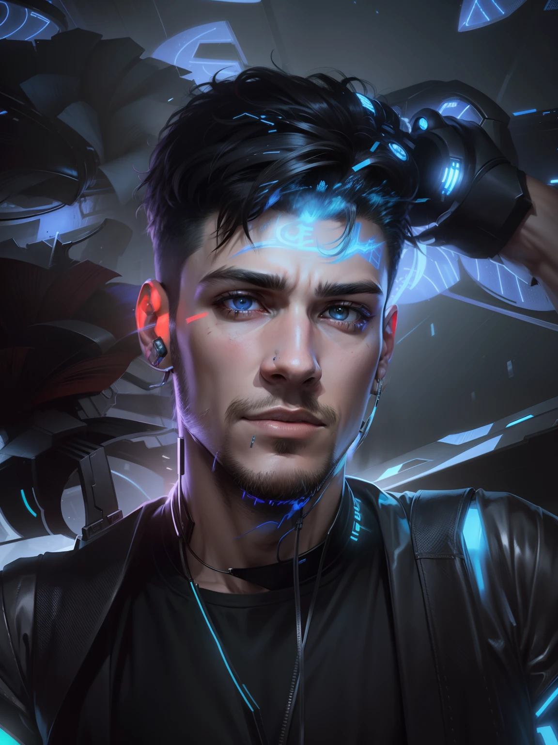 Change background cyberpunk handsome boy, realistic face, 8k, ultra realistic,