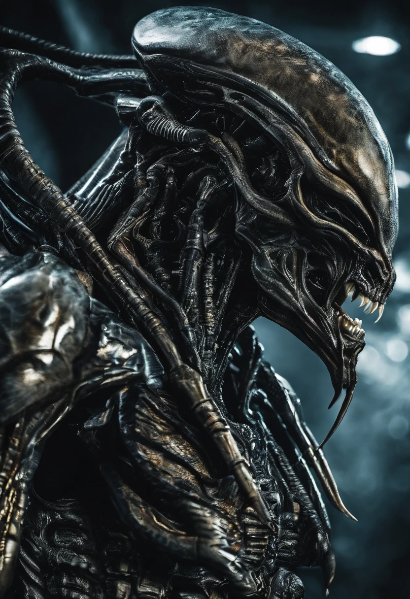 (((Extreme close-up Xenomorph Alien the eighth passenger fused with a Zombie The Walking Dead (((Front Images))),(((Splash color images))),(((Spiderman universe))) 