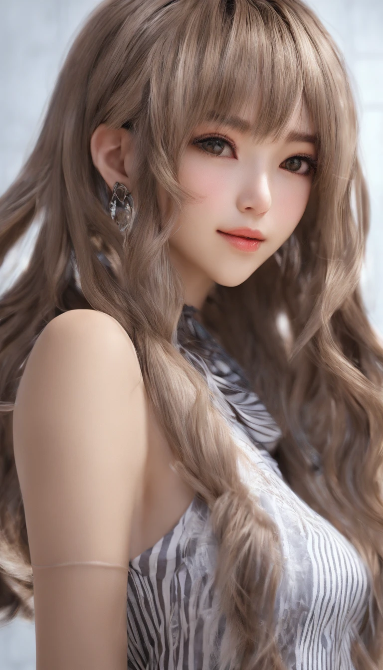 Striped hair, Drill Hair, cat hair ornament, Mole under the eyes, Seductive smile, excited, cubismo, Cinematic lighting, film grains, hyper HD, Textured skin, high details, 4K,Sexy body,Sexy Girl,Asian々
