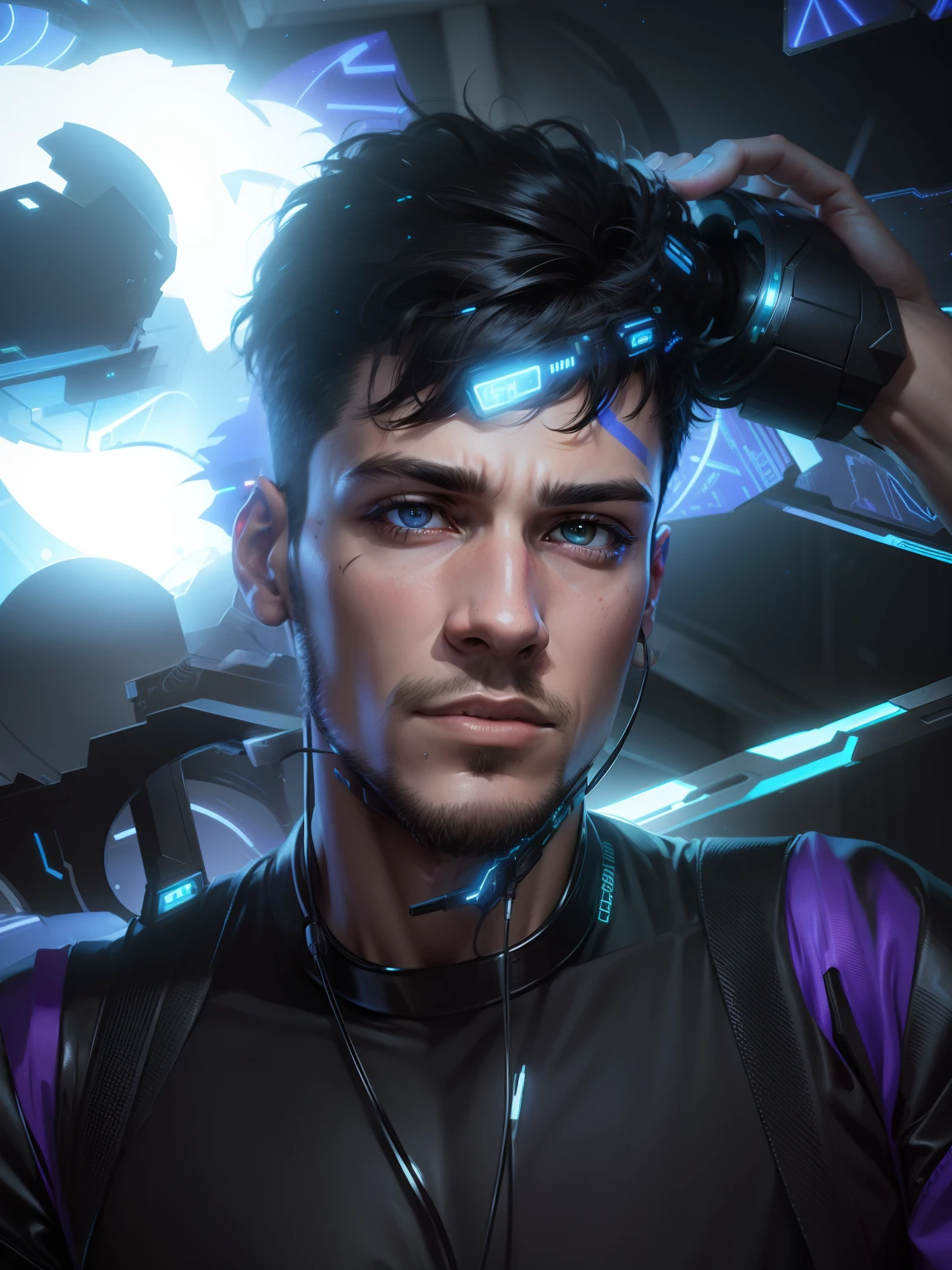 Change background cyberpunk handsome boy, realistic face, 8k, ultra realistic,